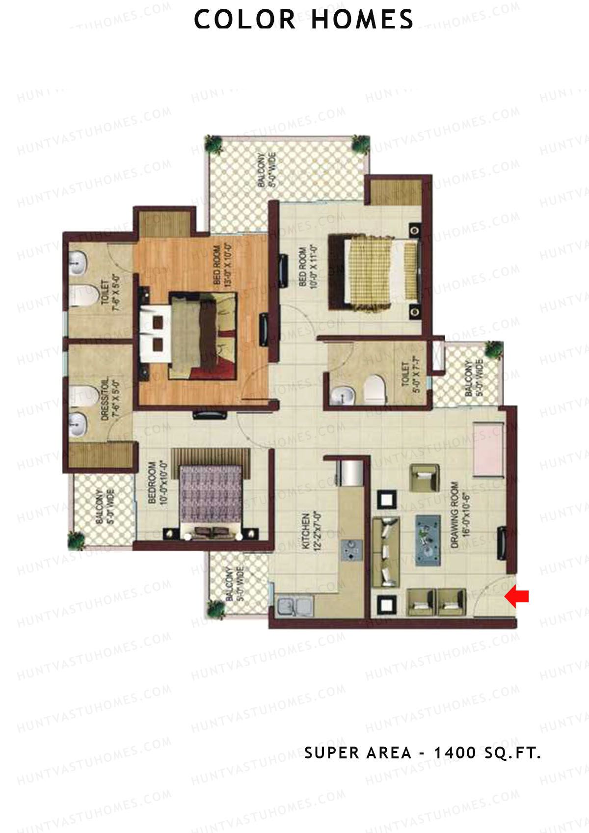 Color Homes Tower E Unit 2 (Type E) Floor Plan