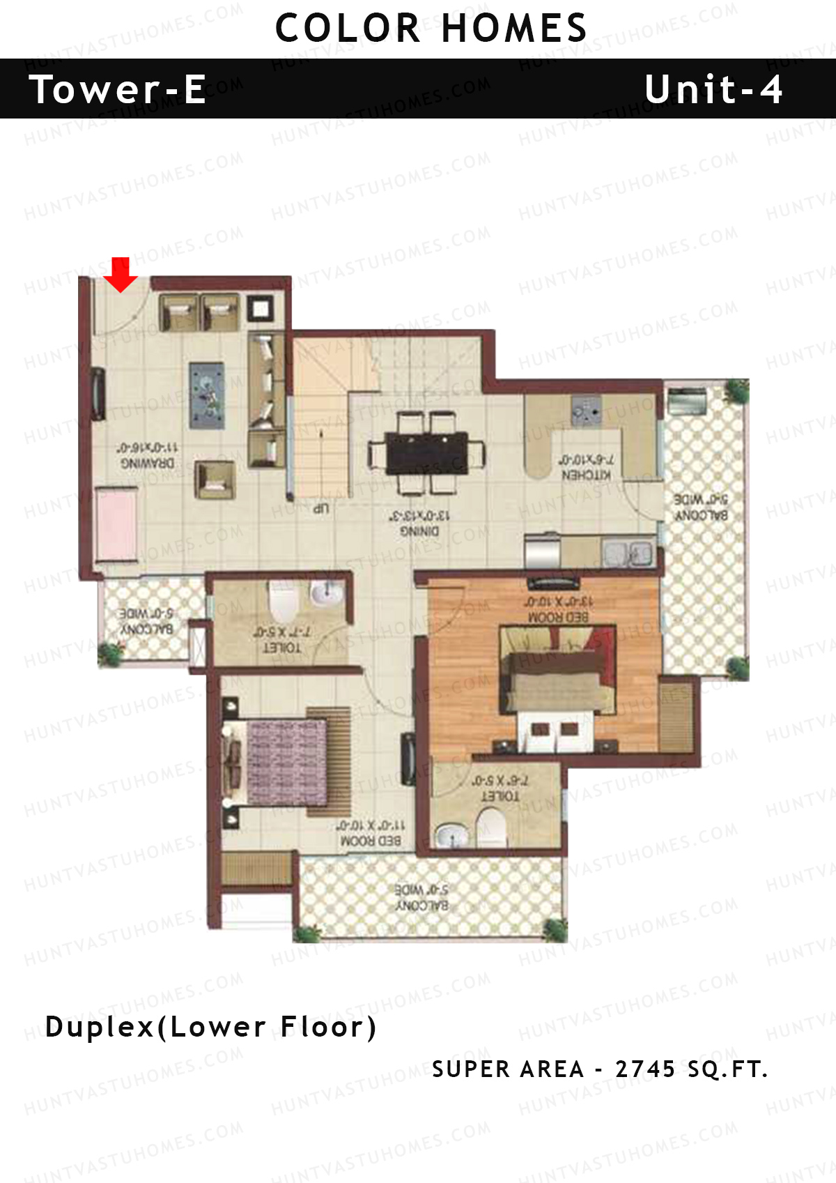 Color Homes Tower E Unit 4  (Duplex ) Floor Plan