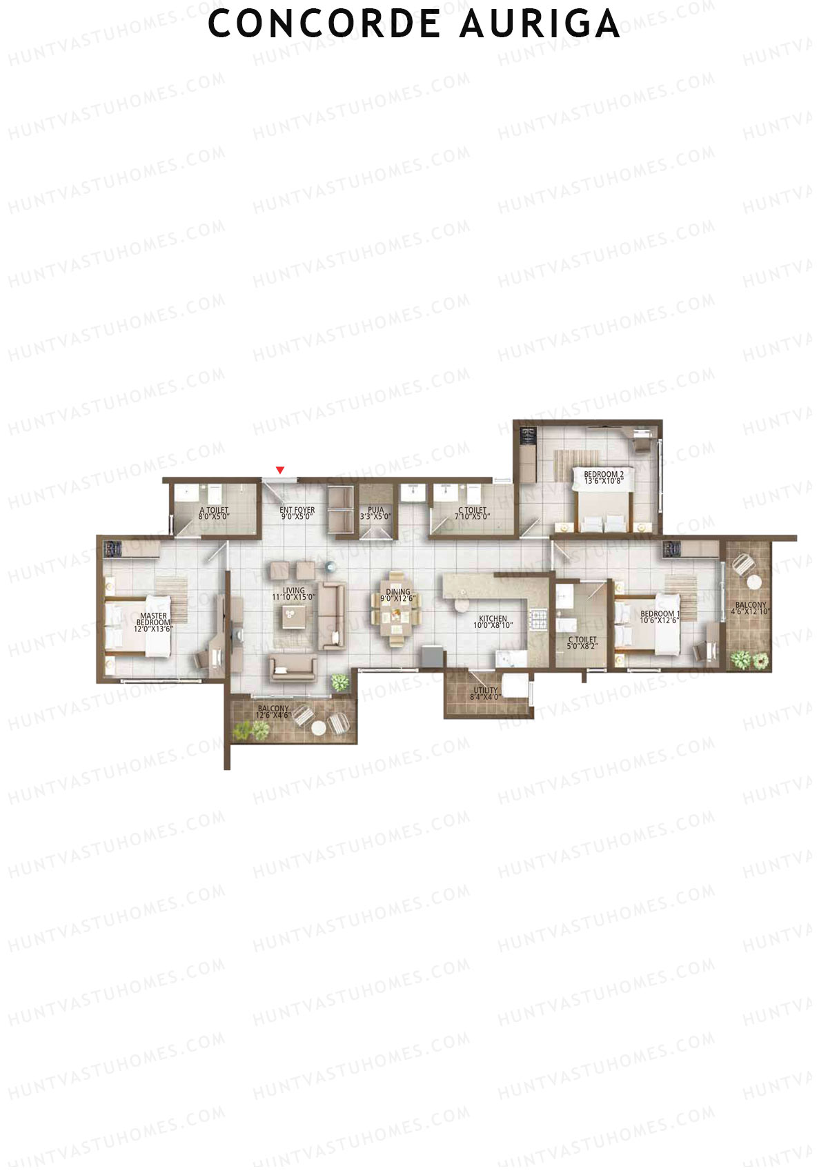 Concorde Auriga, Block A, Unit 4, 3BHK, Super Area 1758   sq ft 