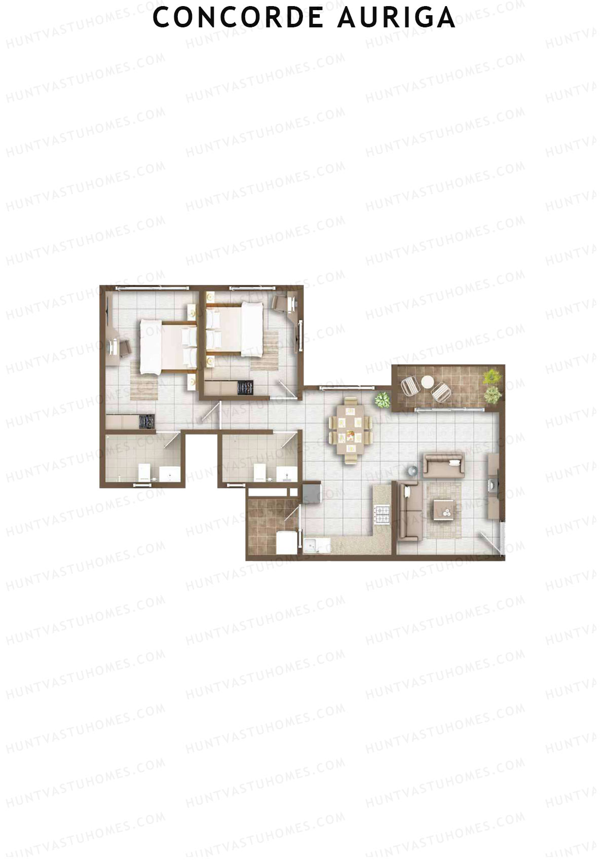 Concorde Auriga, Block A, Unit 6, 2BHK, Super Area 1164   sq ft 