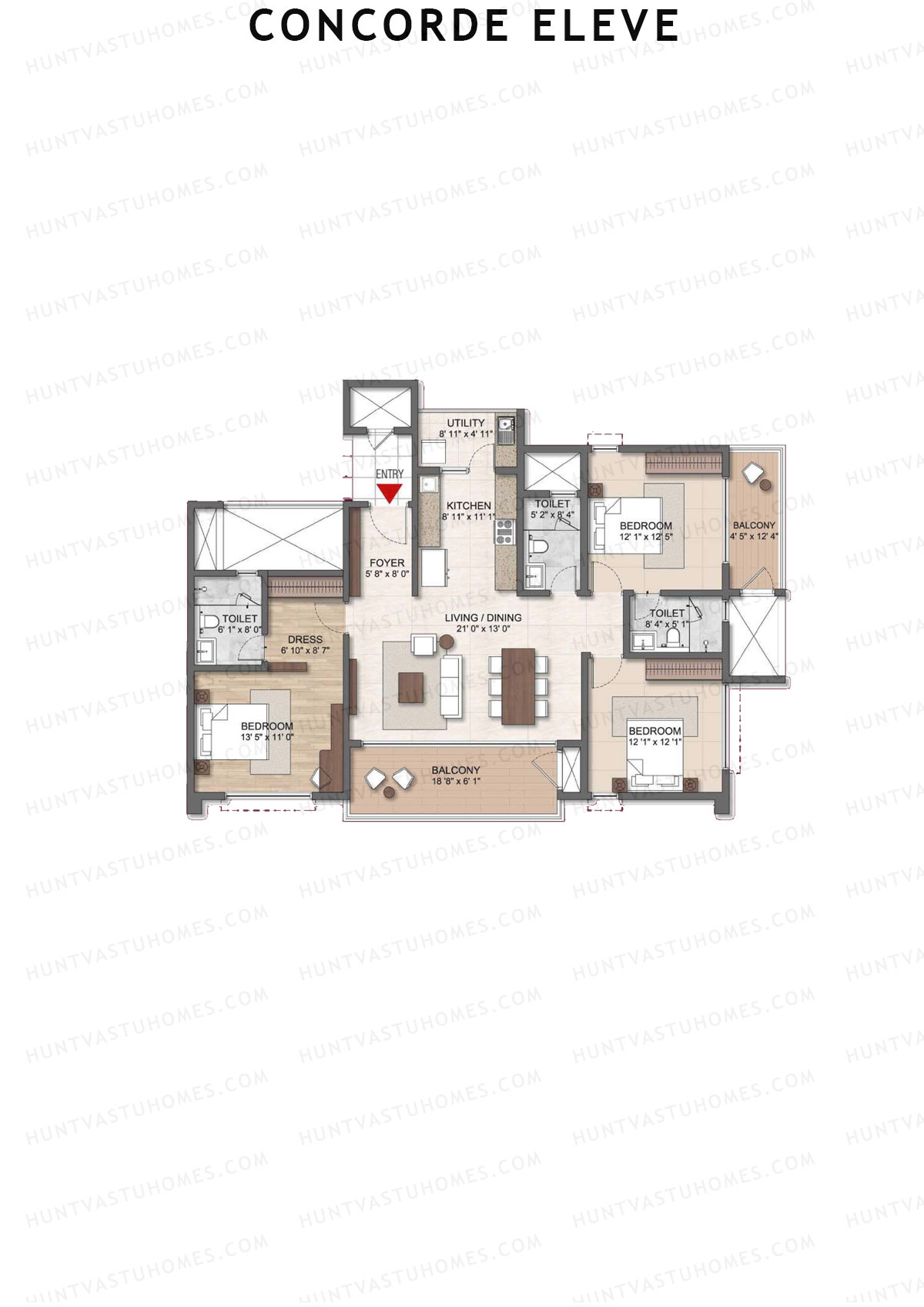 Concorde Eleve, Block Eleve, Unit 1 (Type 1), 3BHK, Super Area 1953   sq ft 