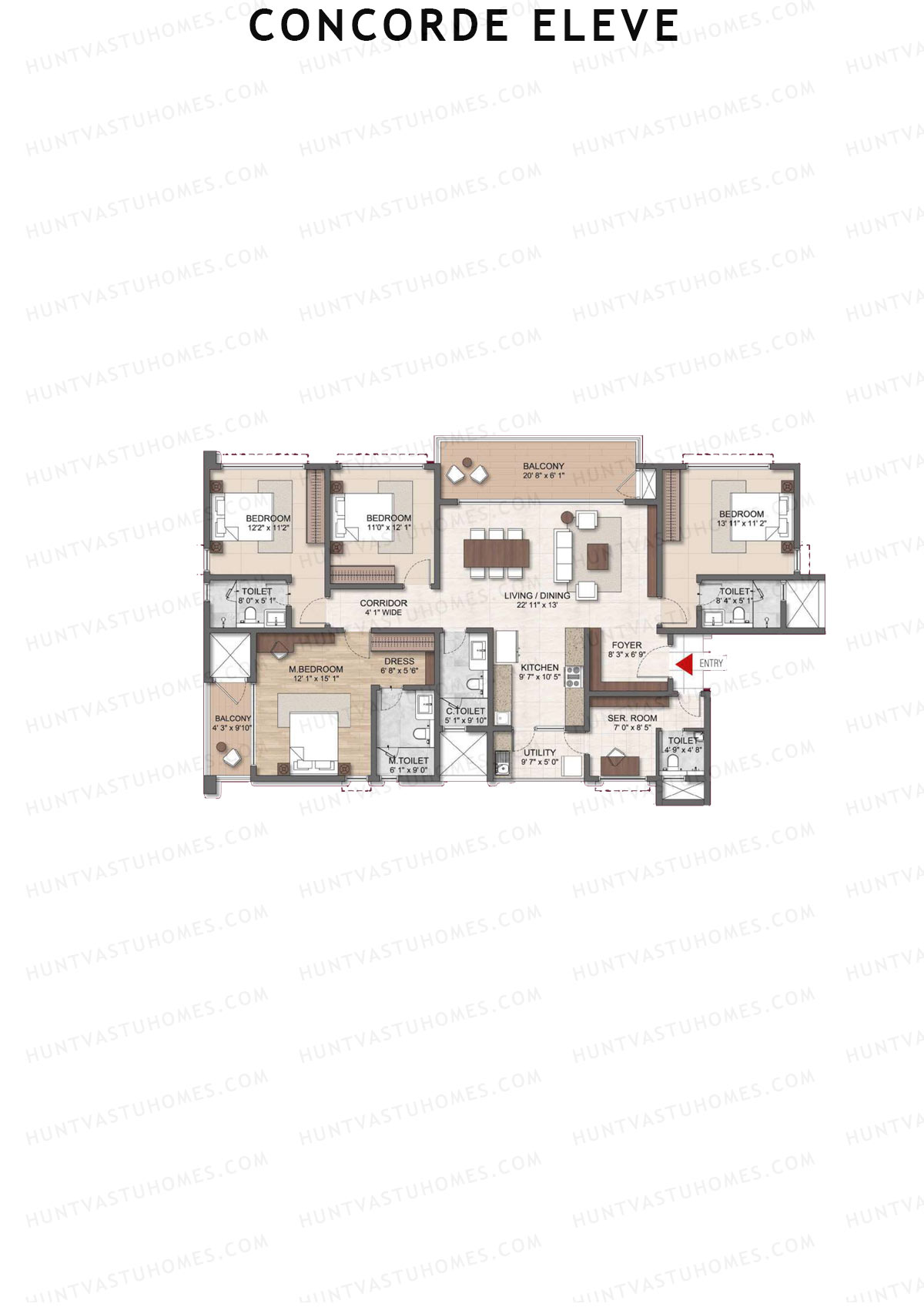 Concorde Eleve, Block Eleve, Unit 3 (Type 1), 4BHK, Super Area 2556   sq ft 