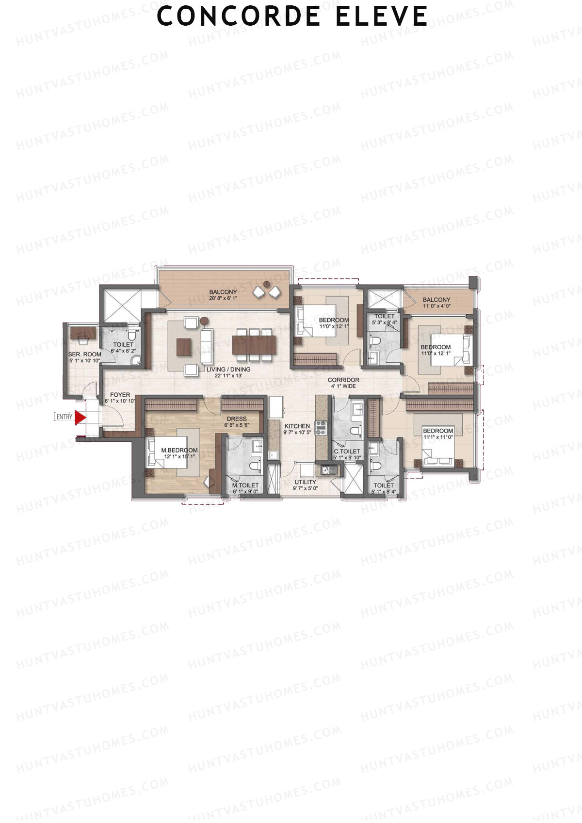 Concorde Eleve, Block Eleve, Unit 4 (Type 2), 4BHK, Super Area 2570   sq ft 