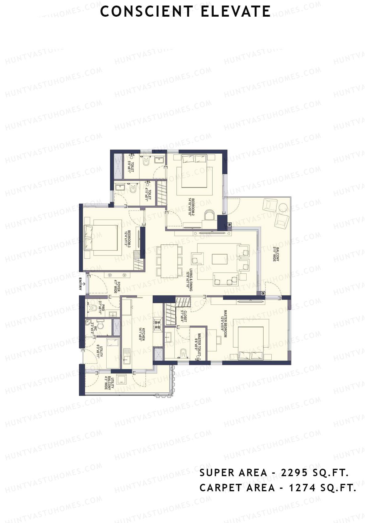 Conscient Elevate Tower A Unit 2 (Type 3B-3bhk) Floor Plan