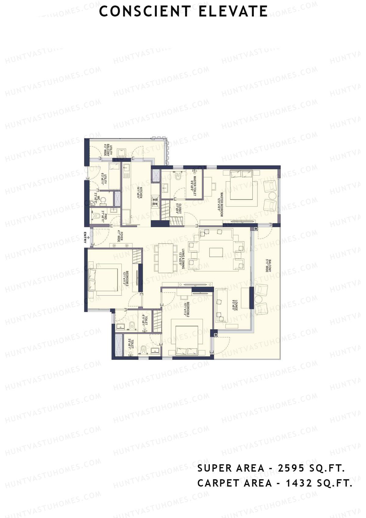 Conscient Elevate Tower A Unit 3 (Type 3C-3bhk) Floor Plan