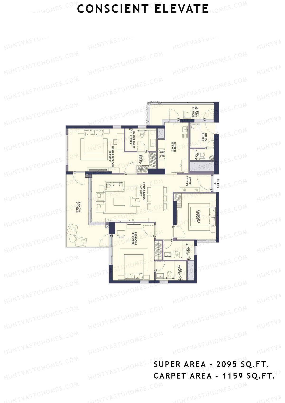 Conscient Elevate Tower A Unit 4 (Type 3A-3bhk) Floor Plan
