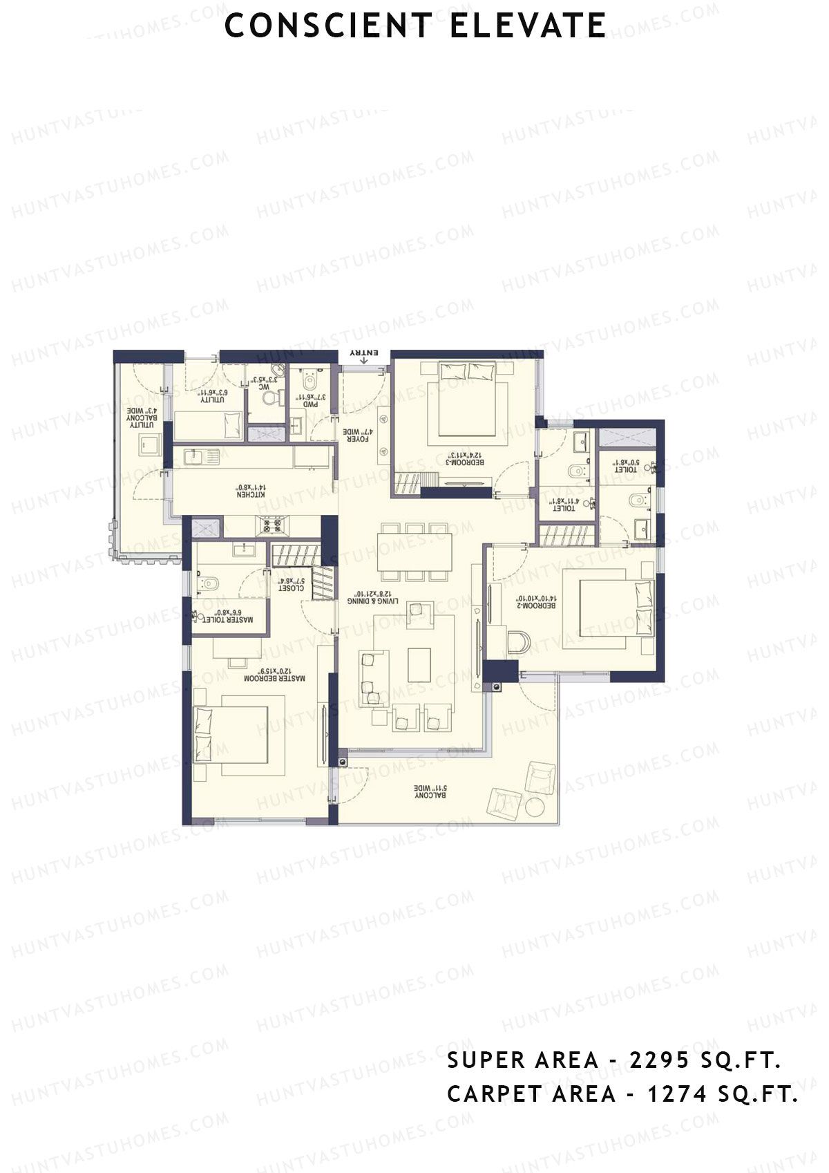 Conscient Elevate Tower B Unit 2 (Type 3B-3bhk) Floor Plan