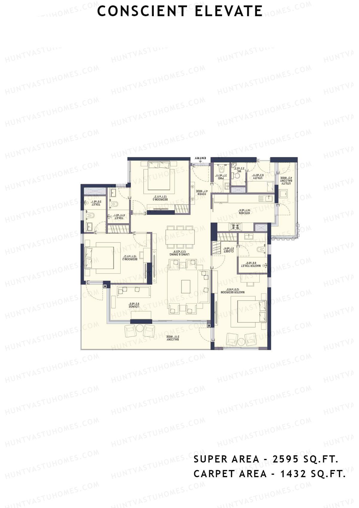 Conscient Elevate Tower B Unit 3 (Type 3C-3bhk) Floor Plan
