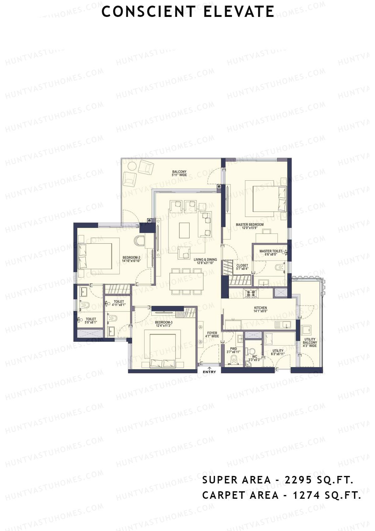 Conscient Elevate Tower B Unit 4 (Type 3B-3bhk) Floor Plan