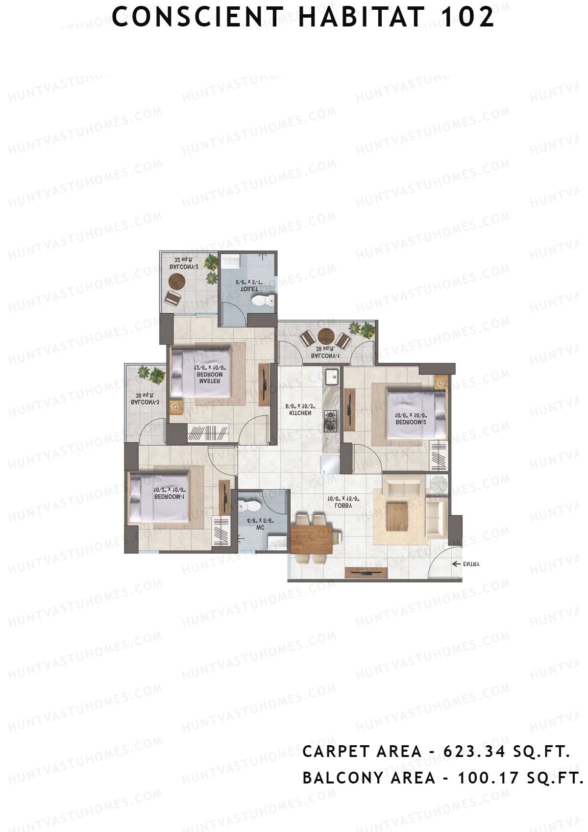 Conscient Habitat 102 Tower A1 Unit 3 Floor Plan