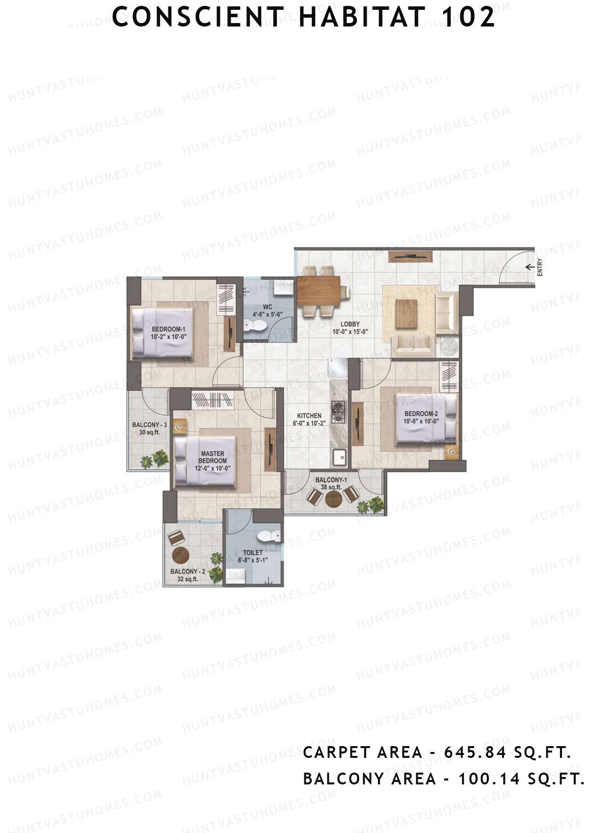 Conscient Habitat 102 Tower A1 Unit 2 (Type 1) Floor Plan