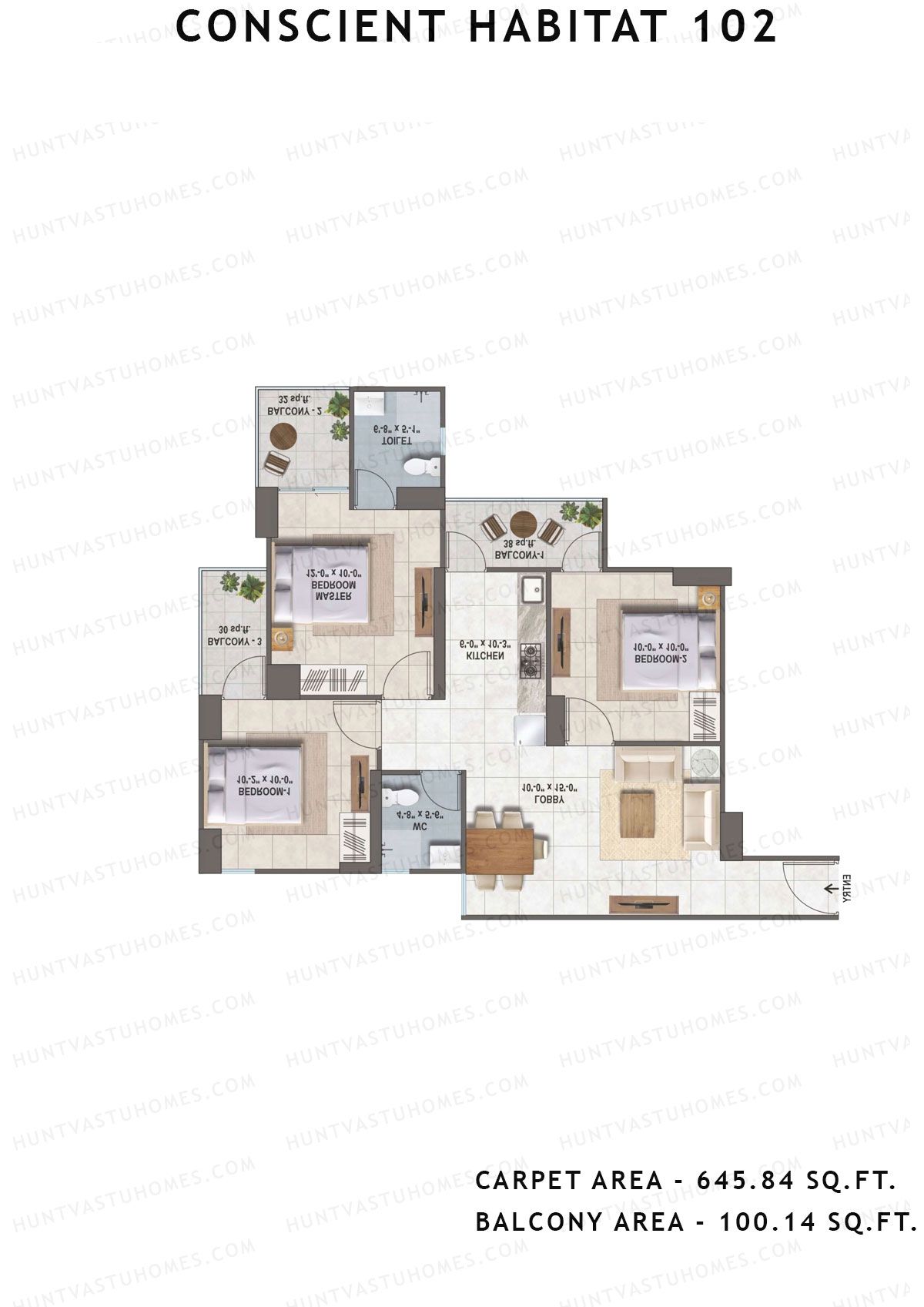 Conscient Habitat 102 Tower A1 Unit 3 (Type 1) Floor Plan
