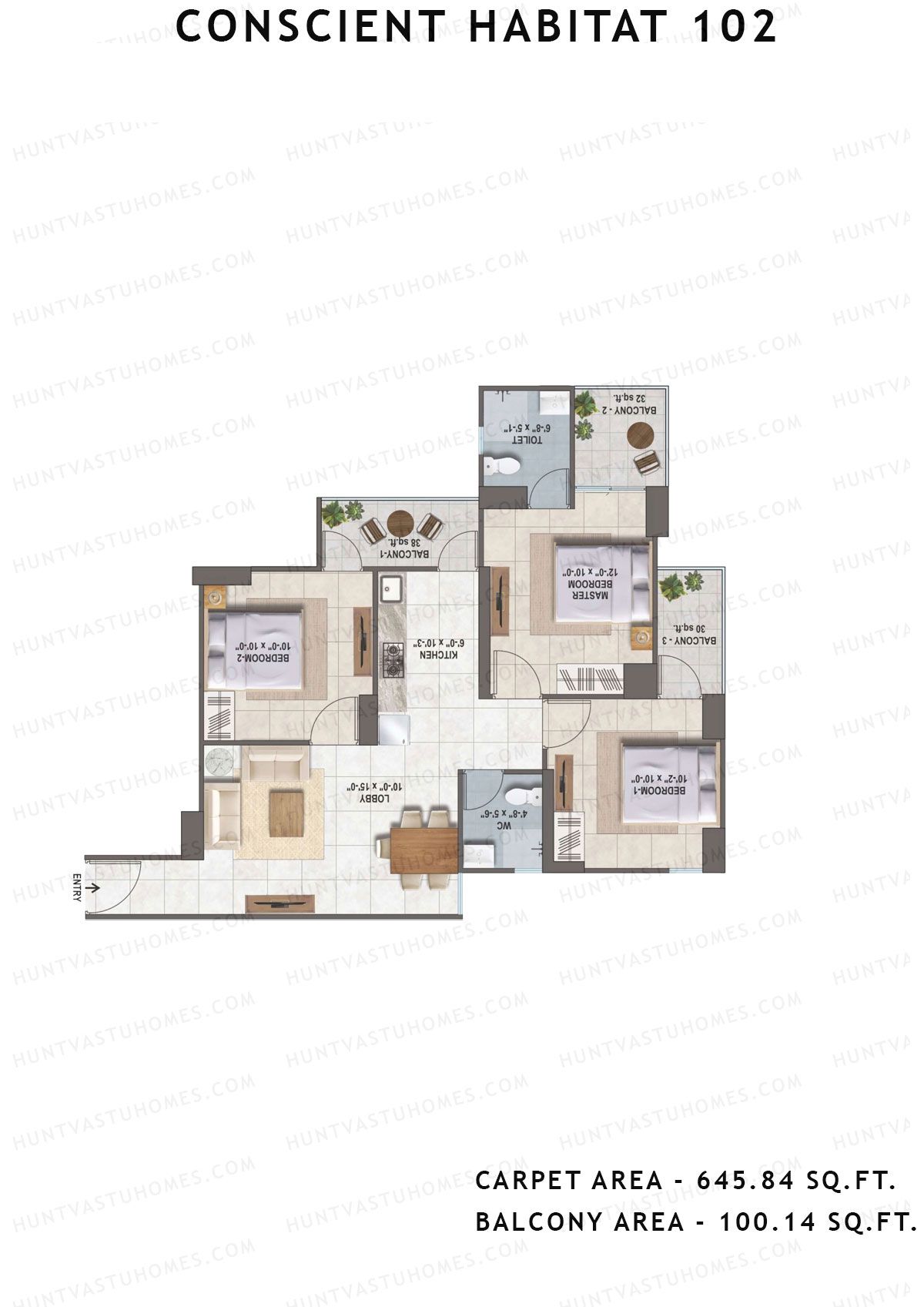 Conscient Habitat 102 Tower A1 Unit 6 (Type 1) Floor Plan
