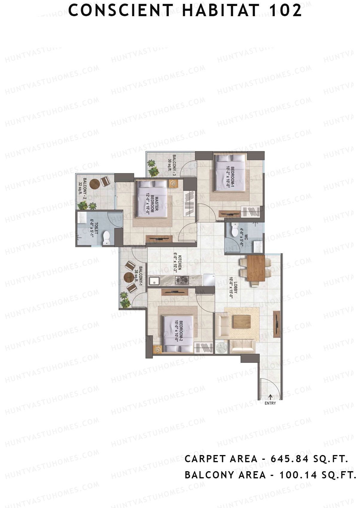 Conscient Habitat 102 Tower A4 Unit 2 (Type 1) Floor Plan