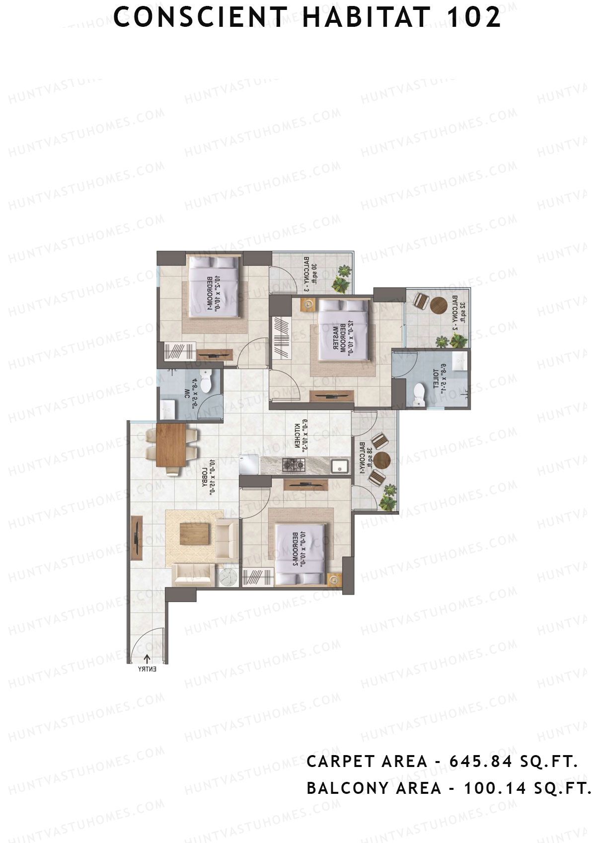 Conscient Habitat 102 Tower A4 Unit 3 (Type 1) Floor Plan