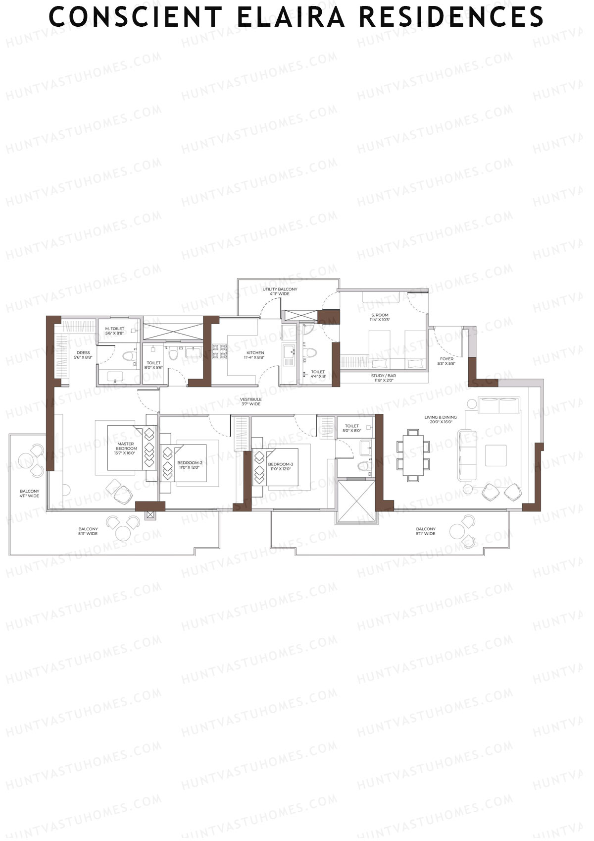 Conscient Elaira Residences Tower B Unit 3 (Type E) Floor Plan