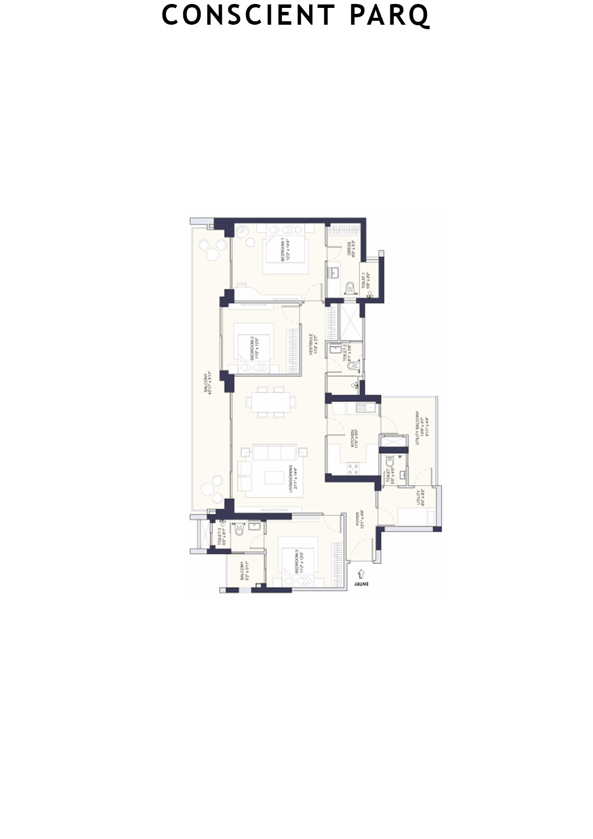Conscient Parq Tower A Unit 1 (Type A) Floor Plan