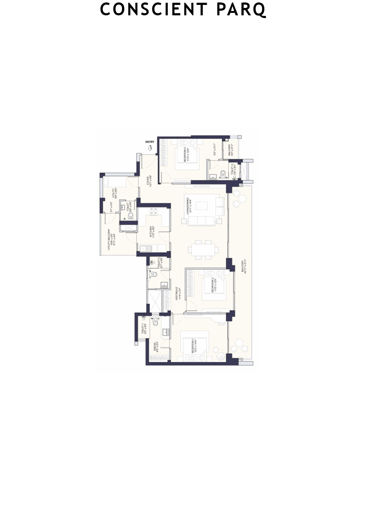 Conscient Parq Tower A Unit 3 (Type C) Floor Plan