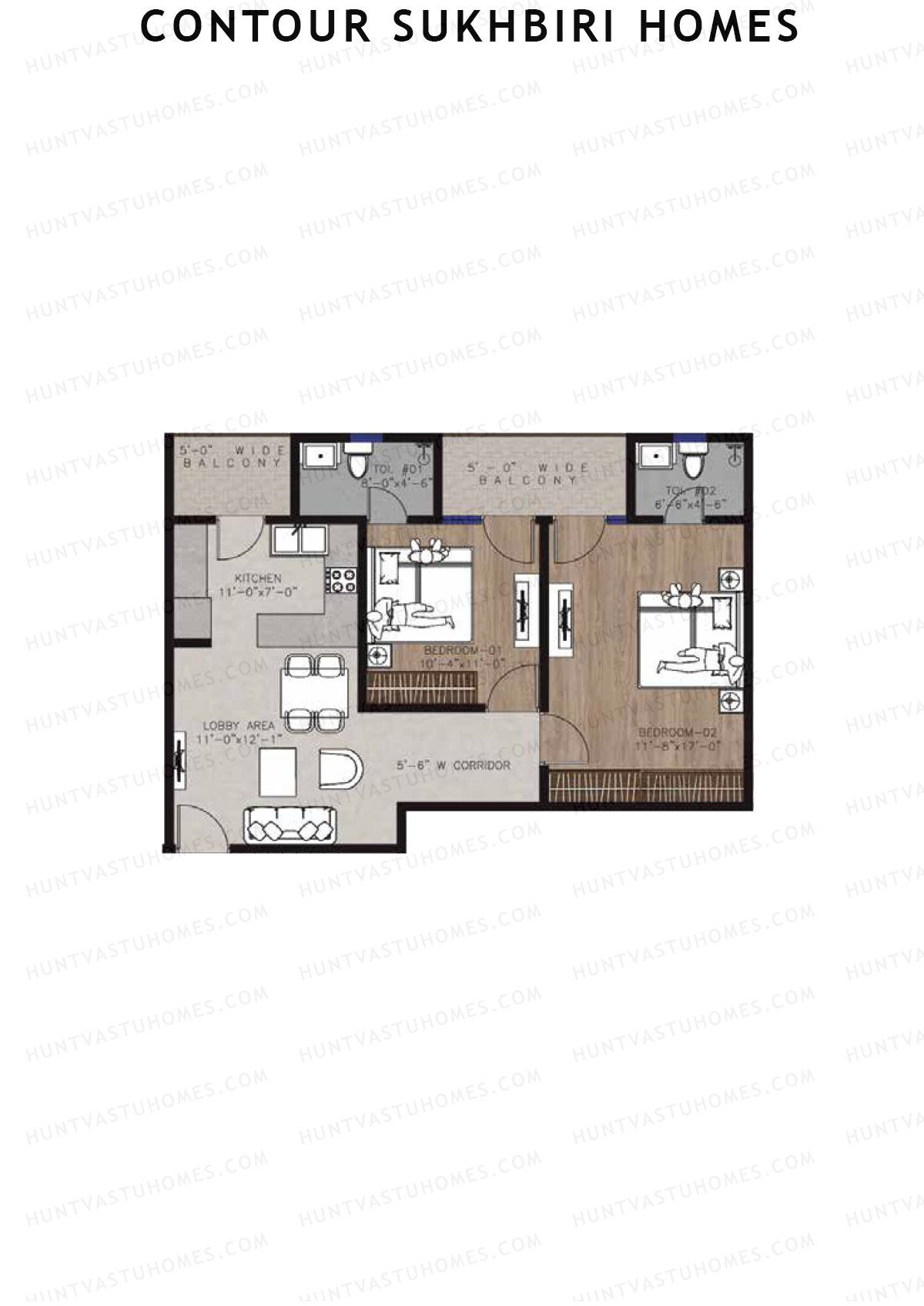 Contour Sukhbiri Homes, Block Fortuna A, Unit 2, 2BHK, Super Area 1050   sq ft 