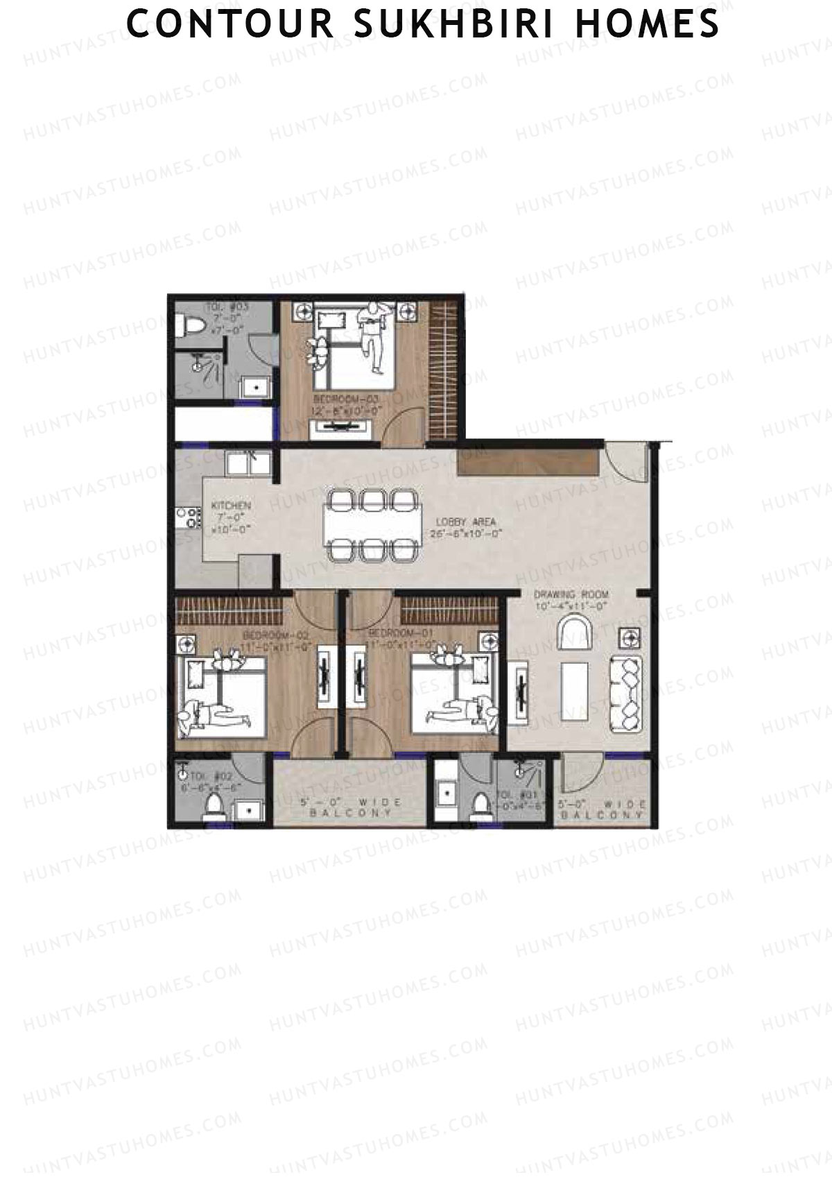 Contour Sukhbiri Homes, Block Fortuna A, Unit 4, 3BHK, Super Area 1400   sq ft 