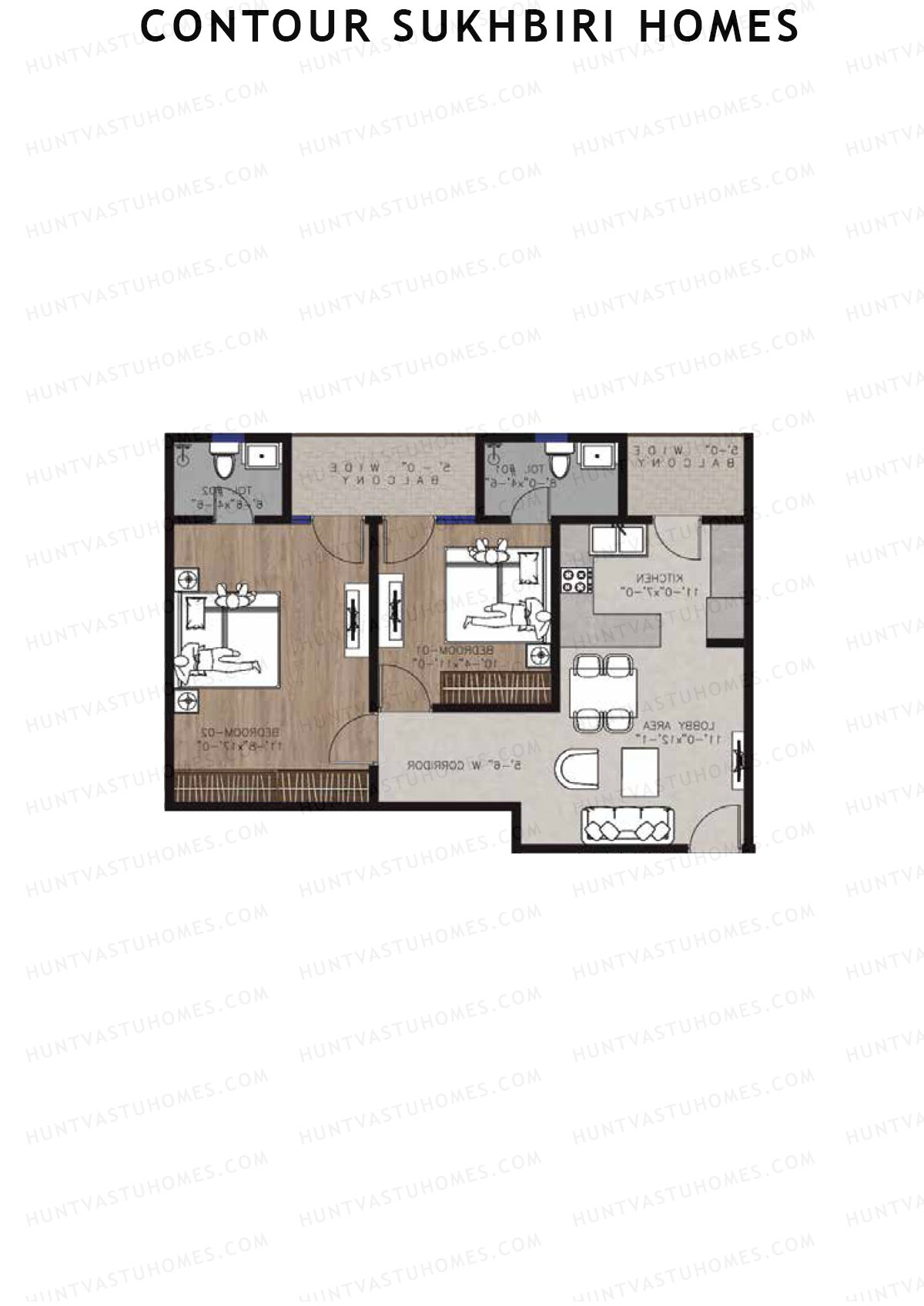 Contour Sukhbiri Homes, Block Fortuna B, Unit 1, 2BHK, Super Area 1050   sq ft 