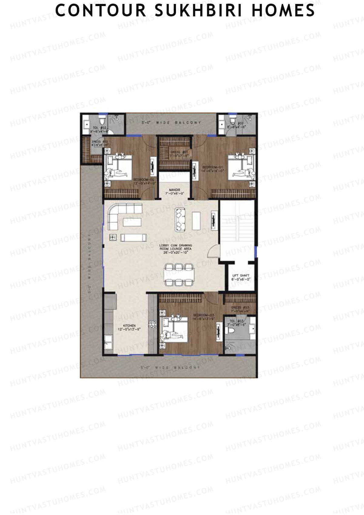 Contour Sukhbiri Homes, Block Fortuna C, Unit 1, 3BHK, Super Area 3000   sq ft 