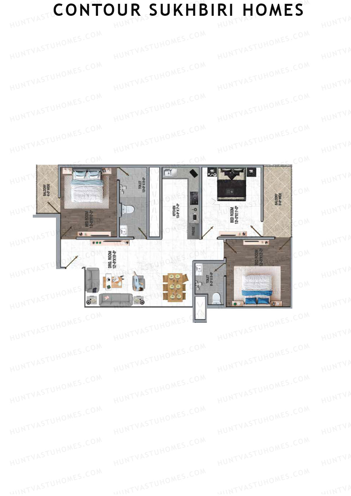 Contour Sukhbiri Homes, Block Fortuna G, Unit 1, 3BHK, Super Area 1600   sq ft 
