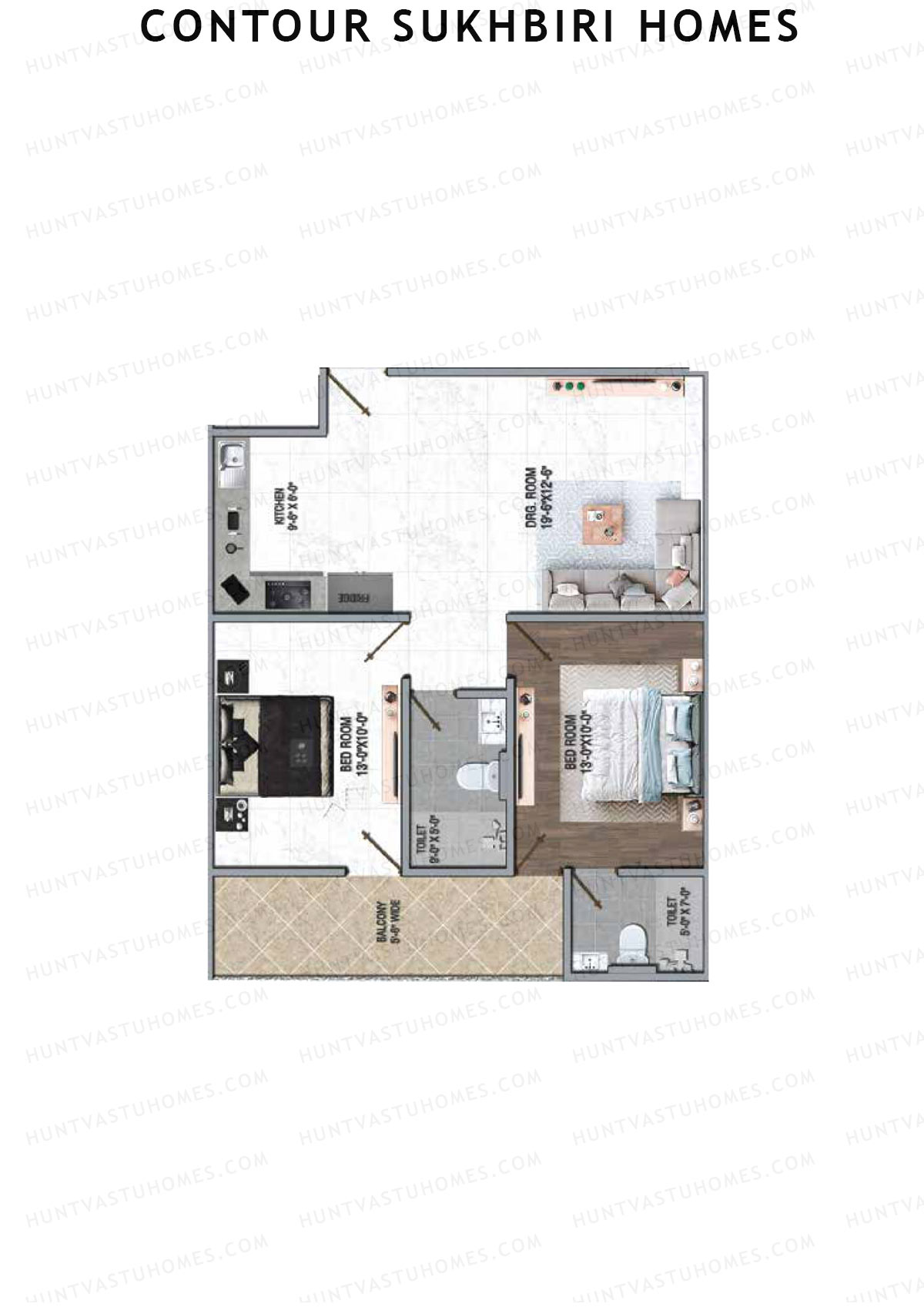 Contour Sukhbiri Homes, Block Fortuna G, Unit 3, 2BHK, Super Area 1257   sq ft 
