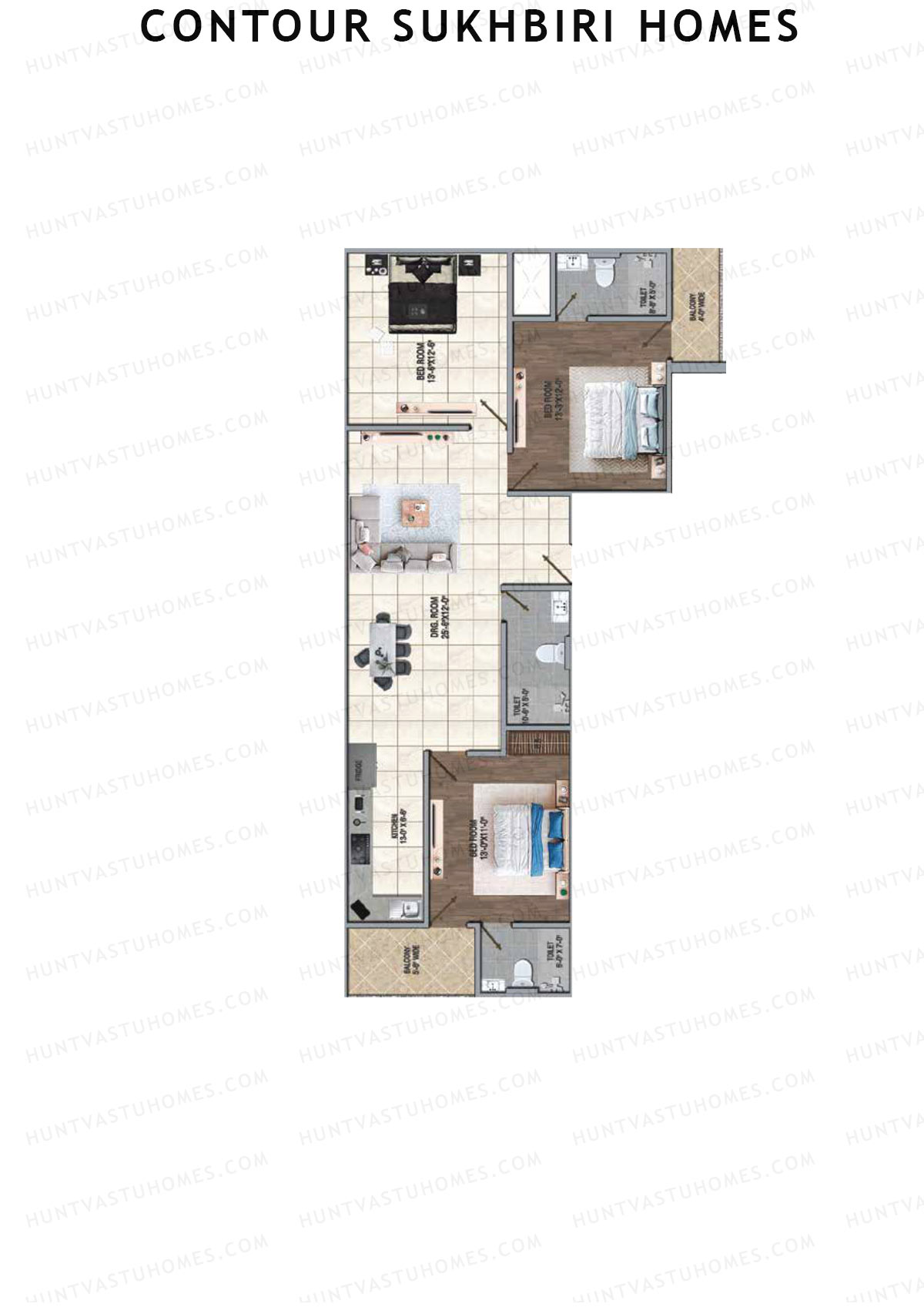 Contour Sukhbiri Homes, Block Fortuna G, Unit 4, 3BHK, Super Area 1700   sq ft 