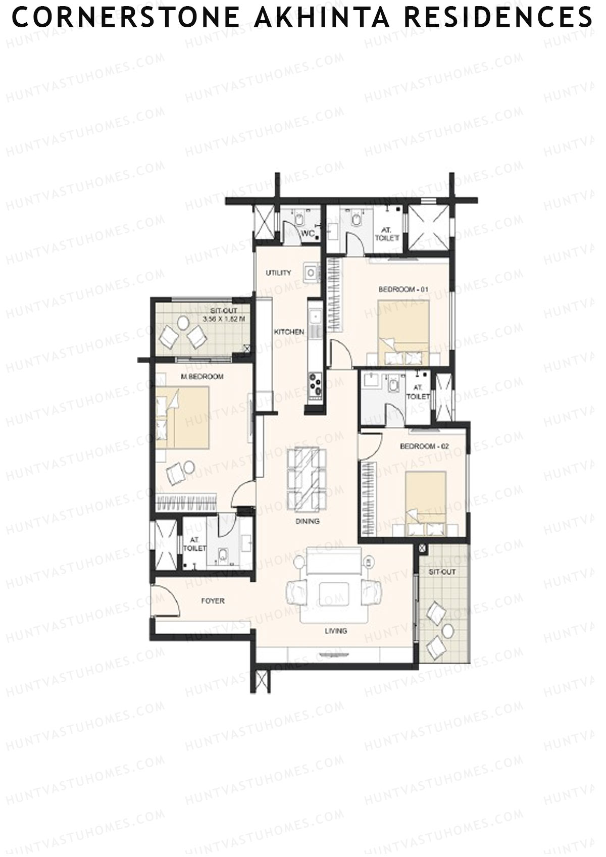 Cornerstone Akhinta Residences Wing A Unit 3 Floor Plan