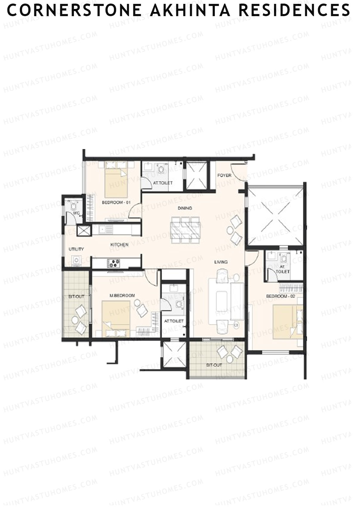 Cornerstone Akhinta Residences Wing B Unit 1 Floor Plan