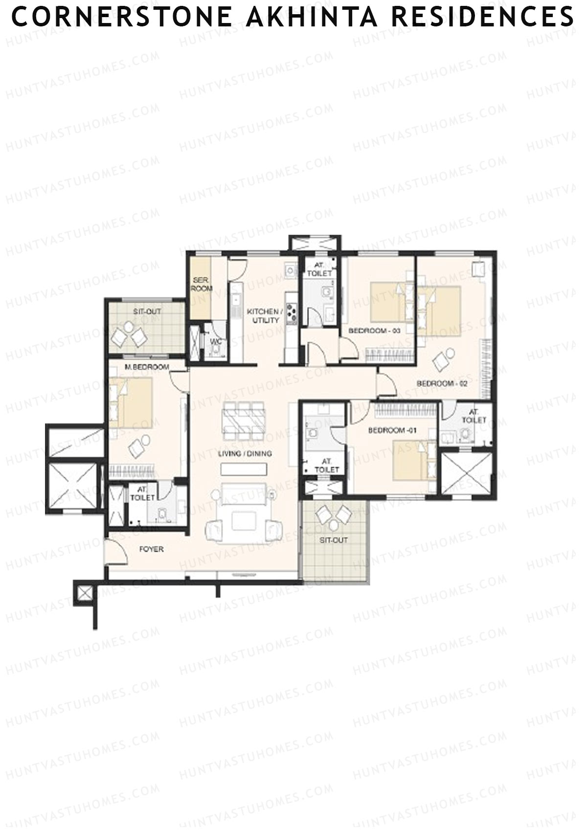 Cornerstone Akhinta Residences Wing B Unit 3 Floor Plan