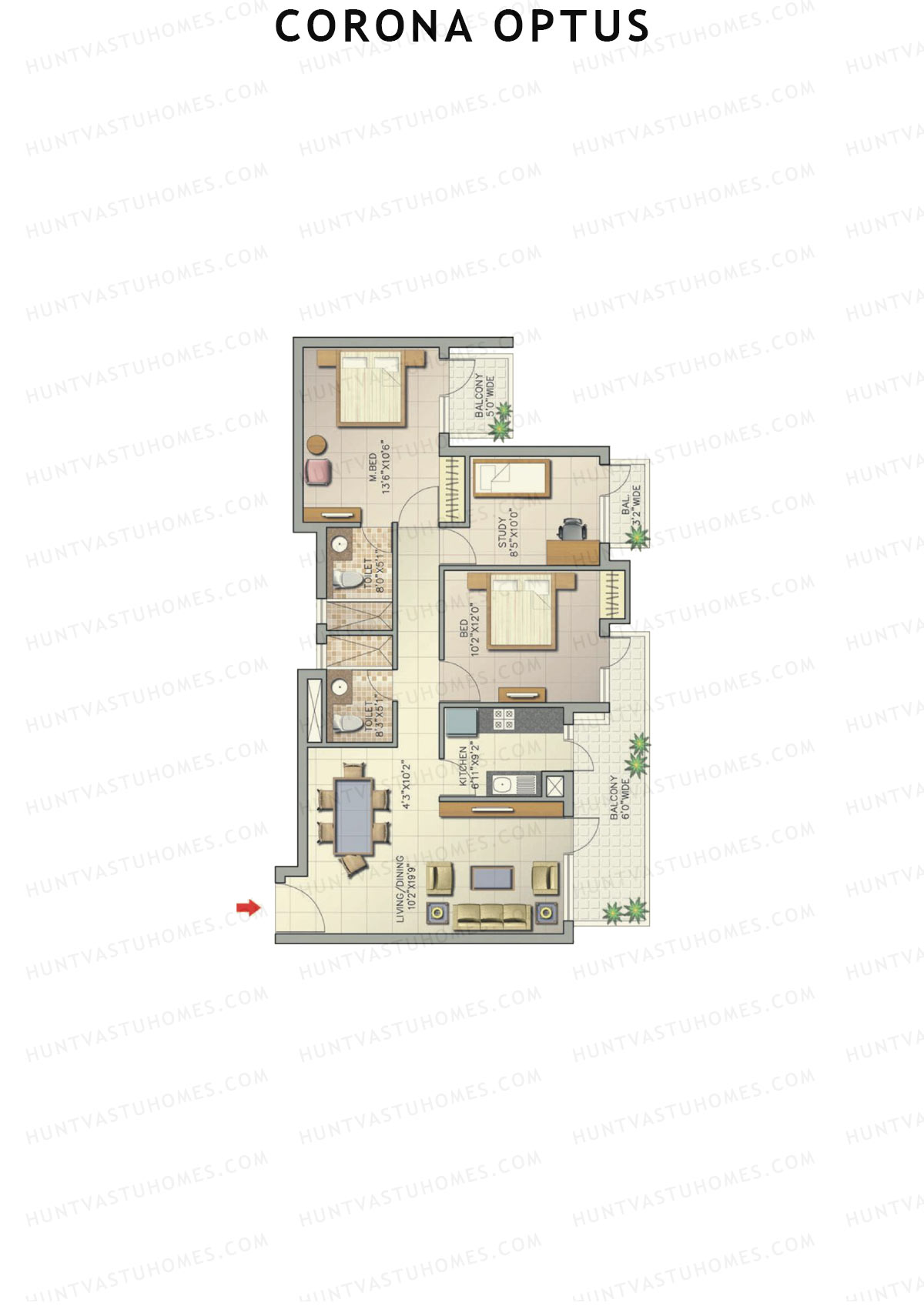 Corona Optus Tower C Unit 5 (Type 3) Floor Plan