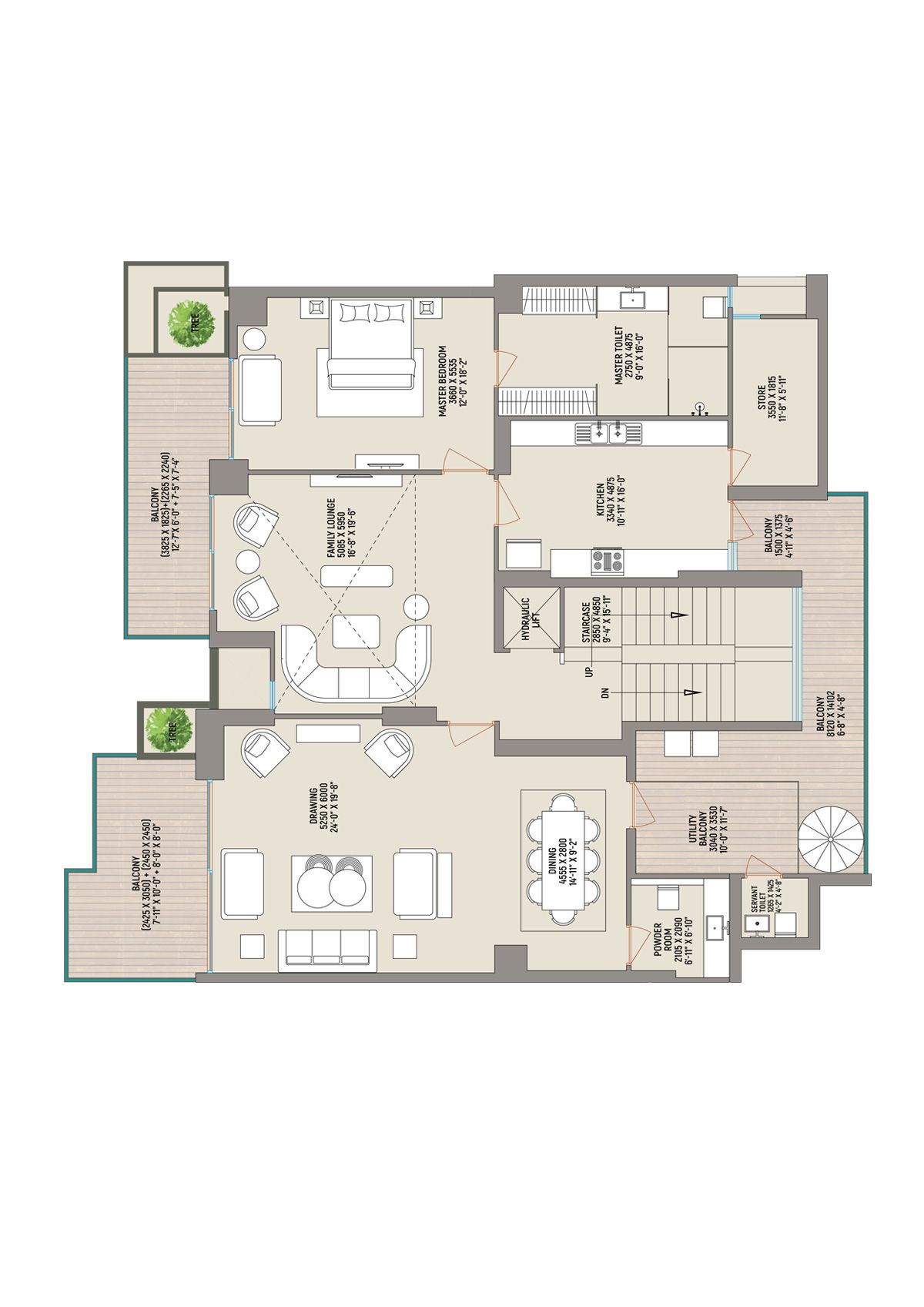 County 107 Tower C Unit 1 (Triplex) Floor Plan