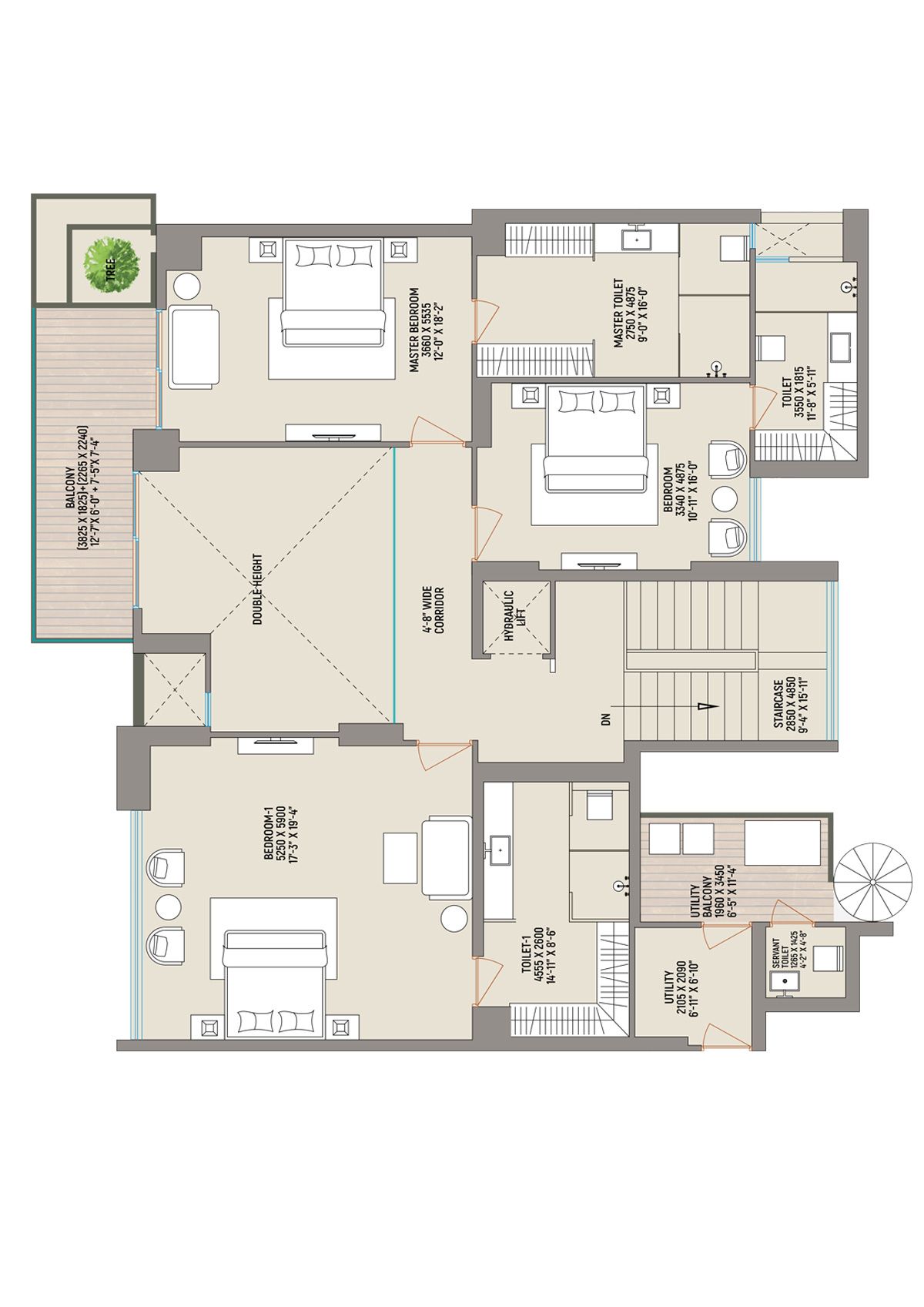 County 107 Tower C Unit 1 (Triplex) Floor Plan