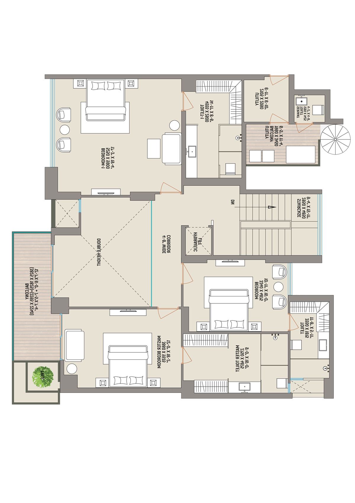 County 107 Tower C Unit 2 (Triplex) Floor Plan
