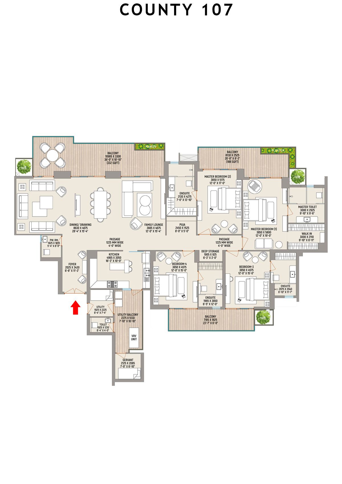 County 107 Tower B1 Unit 1 Floor Plan