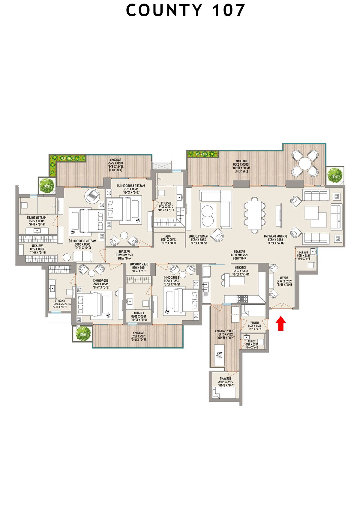 County 107 Tower B1 Unit 2 Floor Plan