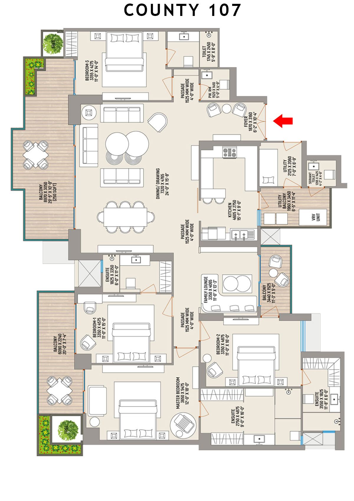 County 107 Tower C Unit 2 Floor Plan