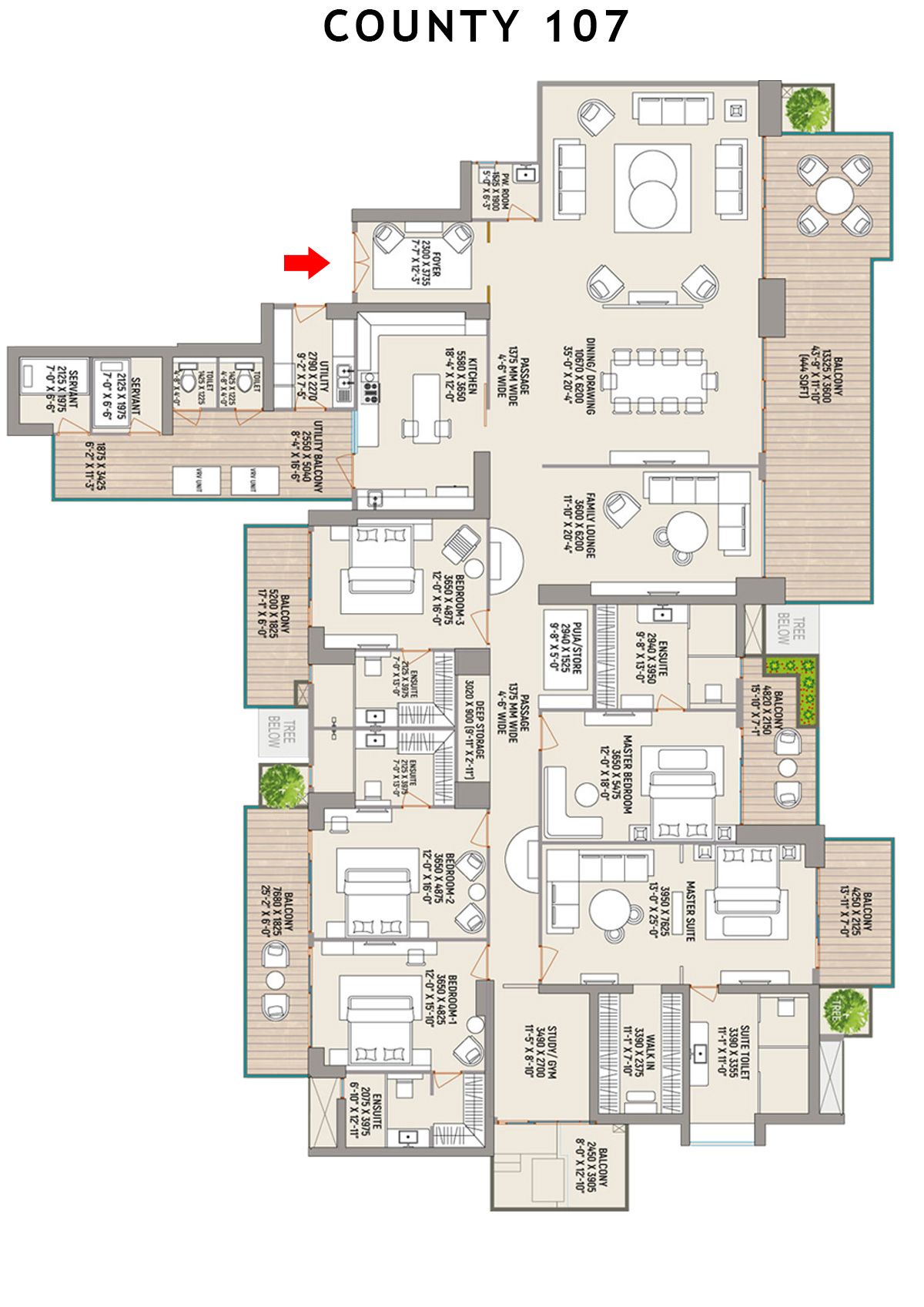 County 107 Tower A Unit 1 Floor Plan