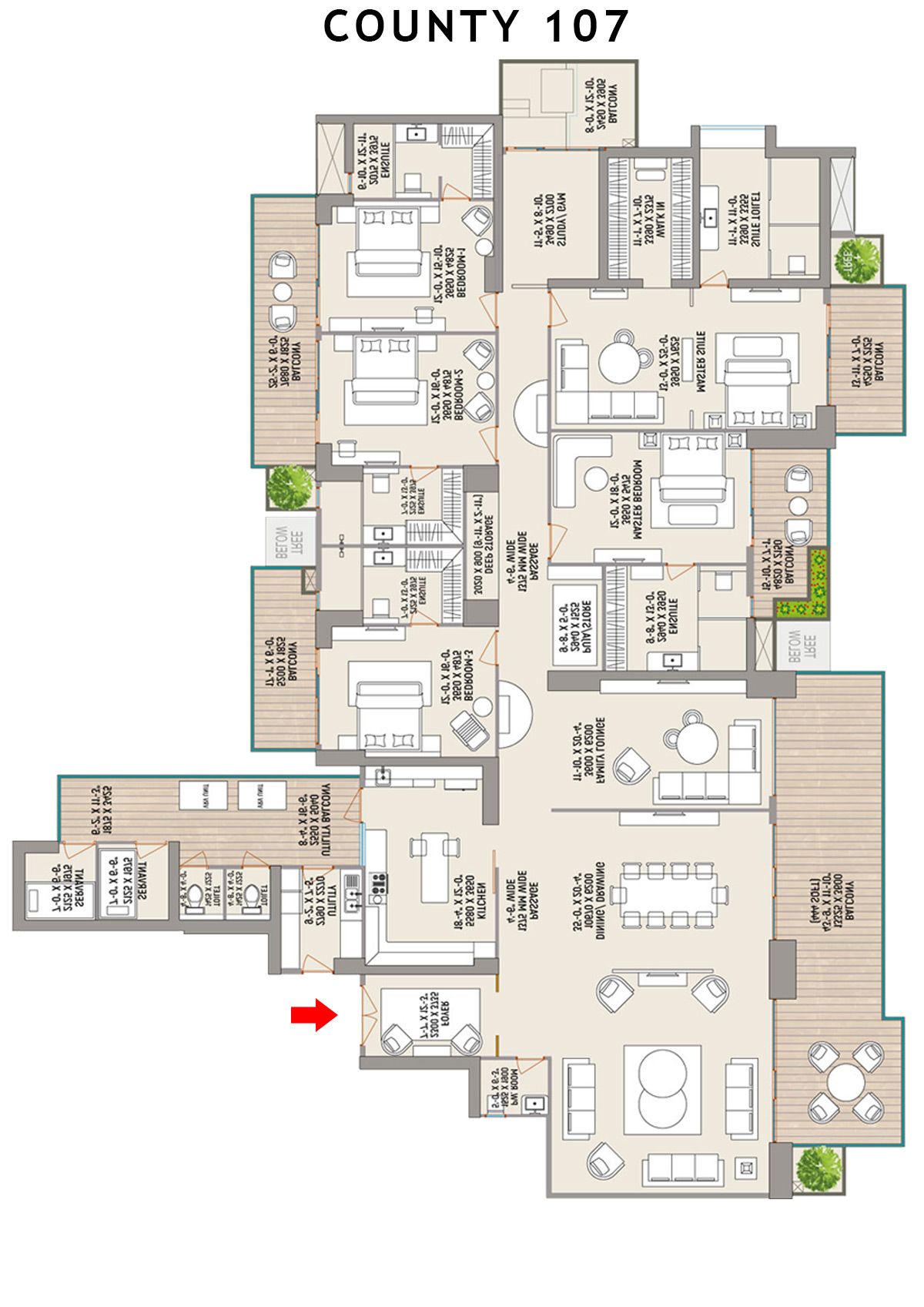 County 107 Tower A Unit 2 Floor Plan