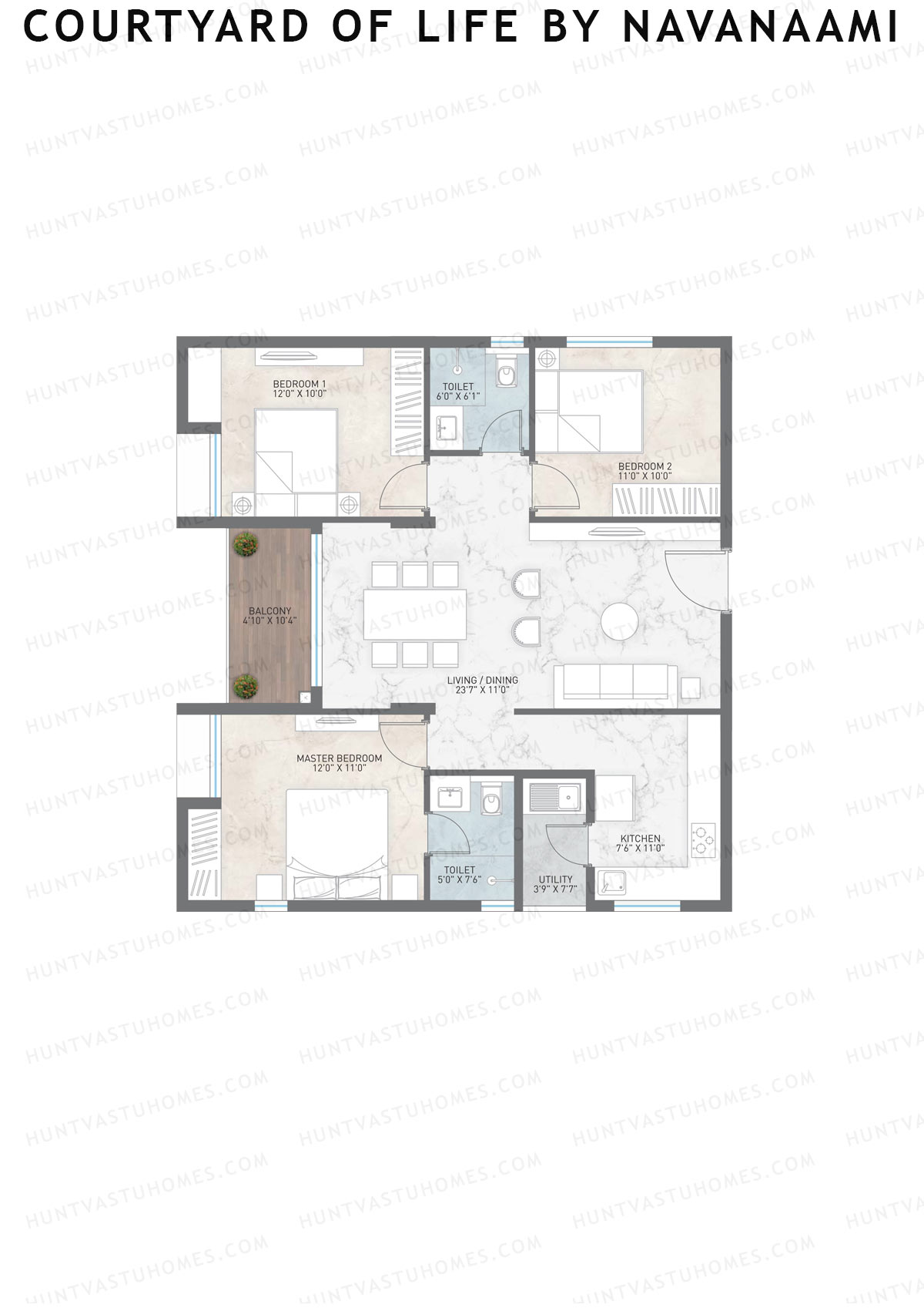Courtyard Of Life By Navanaami, Tower 1, Unit 14, 3BHK, Super Area 1381   sq ft 