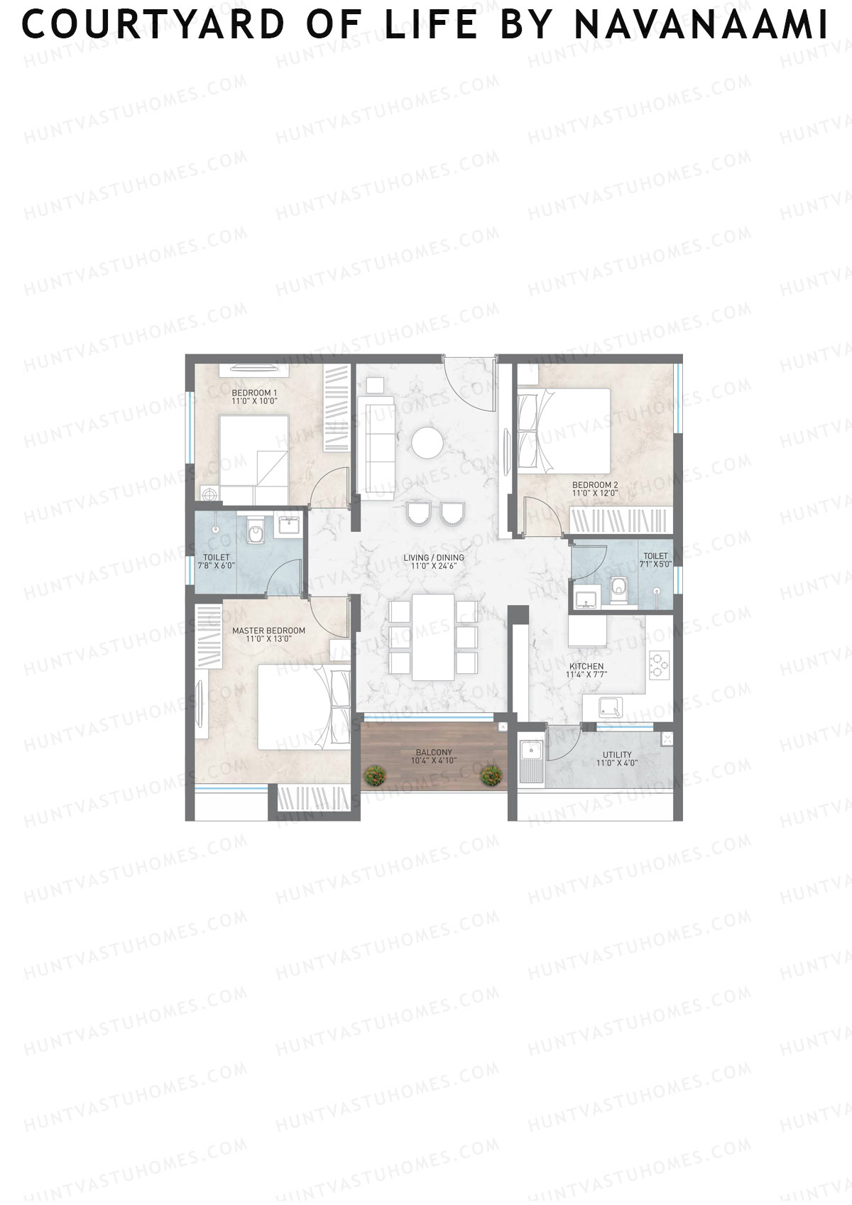 Courtyard Of Life By Navanaami, Tower 1, Unit 23, 3BHK, Super Area 1417   sq ft 