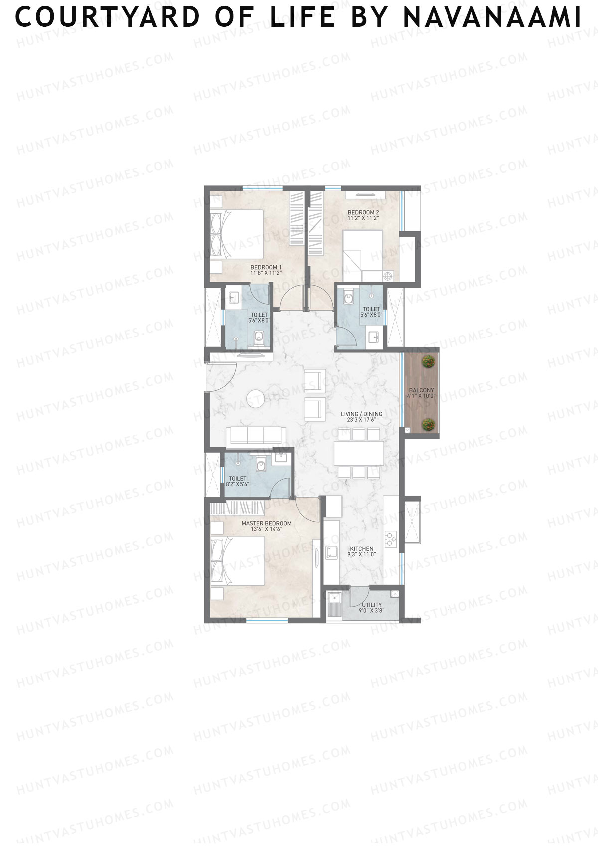 Courtyard Of Life By Navanaami, Tower 1, Unit 30, 3BHK, Super Area 1731   sq ft 