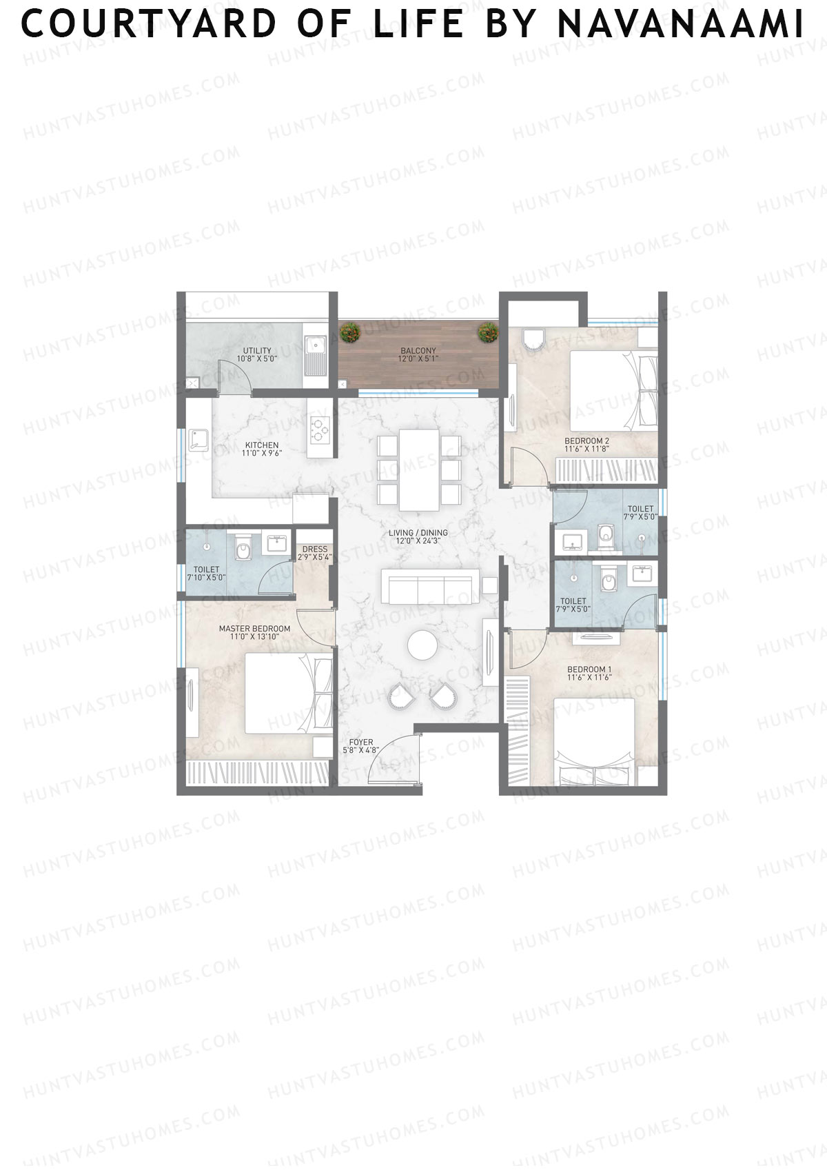 Courtyard Of Life By Navanaami, Tower 1, Unit 3, 3BHK, Super Area 1663   sq ft 