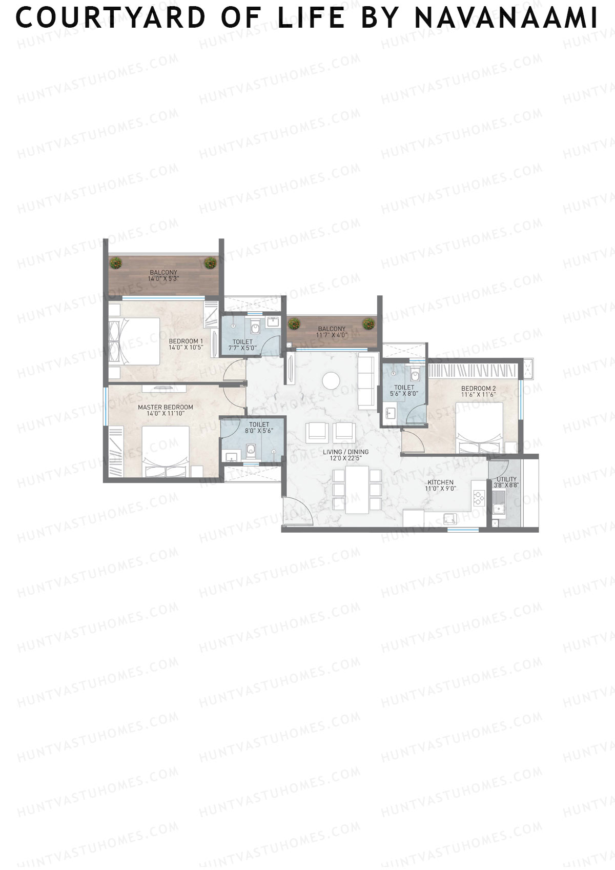 Courtyard Of Life By Navanaami, Tower 1, Unit 6, 3BHK, Super Area 1759   sq ft 