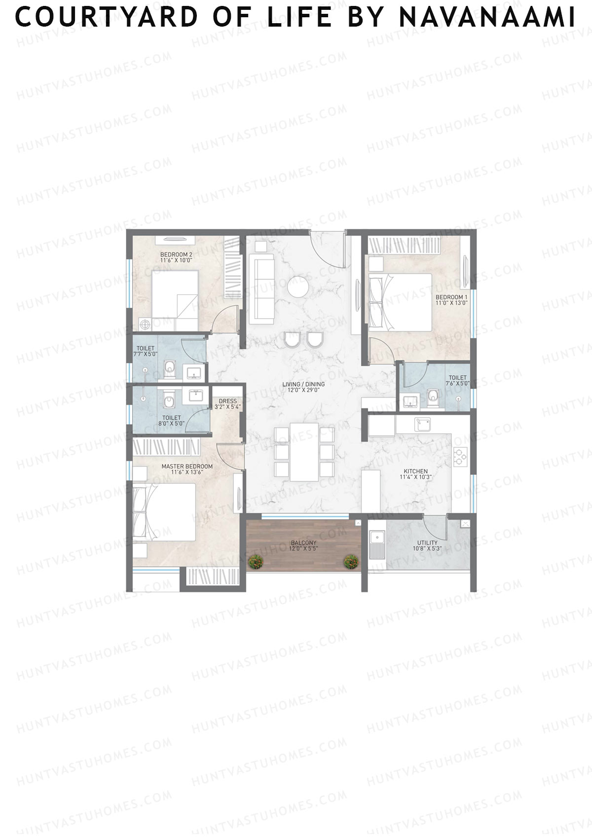 Courtyard Of Life By Navanaami, Tower 1, Unit 8, 3BHK, Super Area 1713   sq ft 