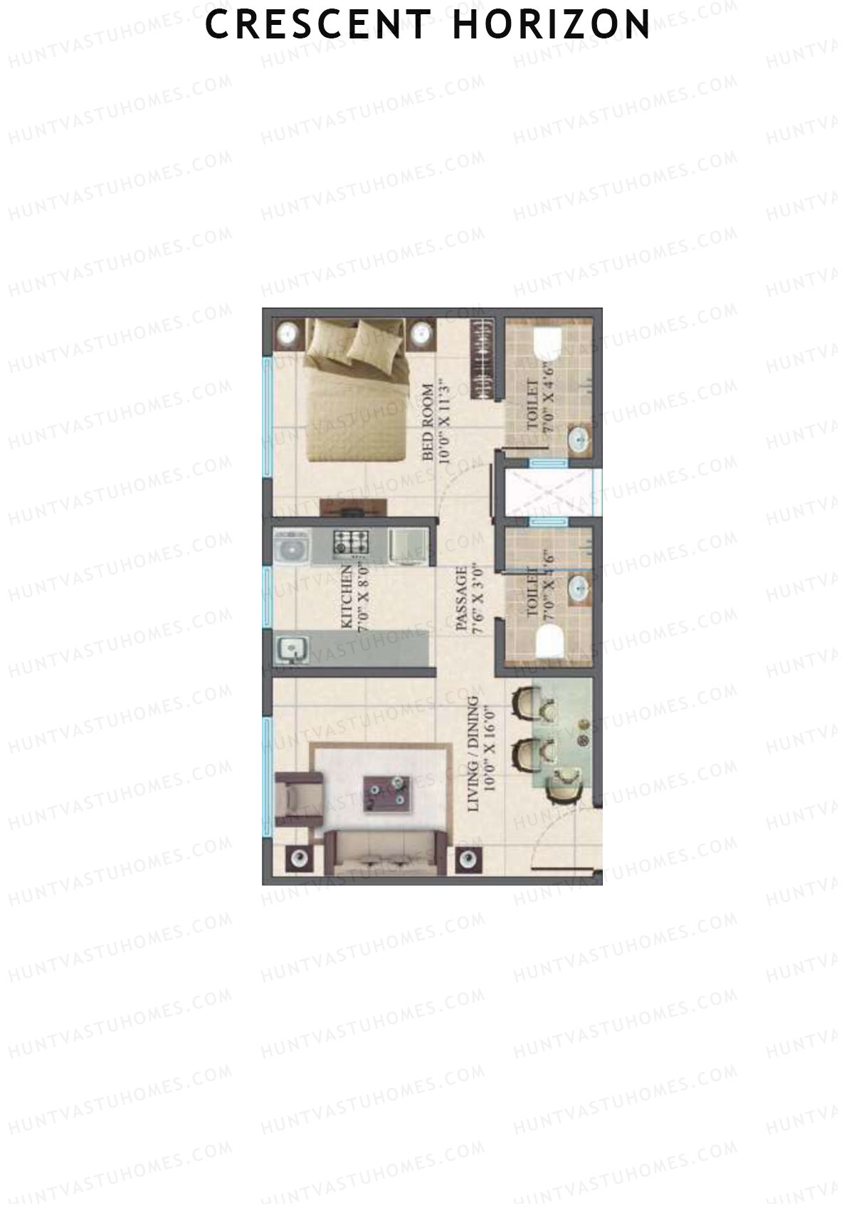 Crescent Horizon Wing B Unit 1 Floor Plan