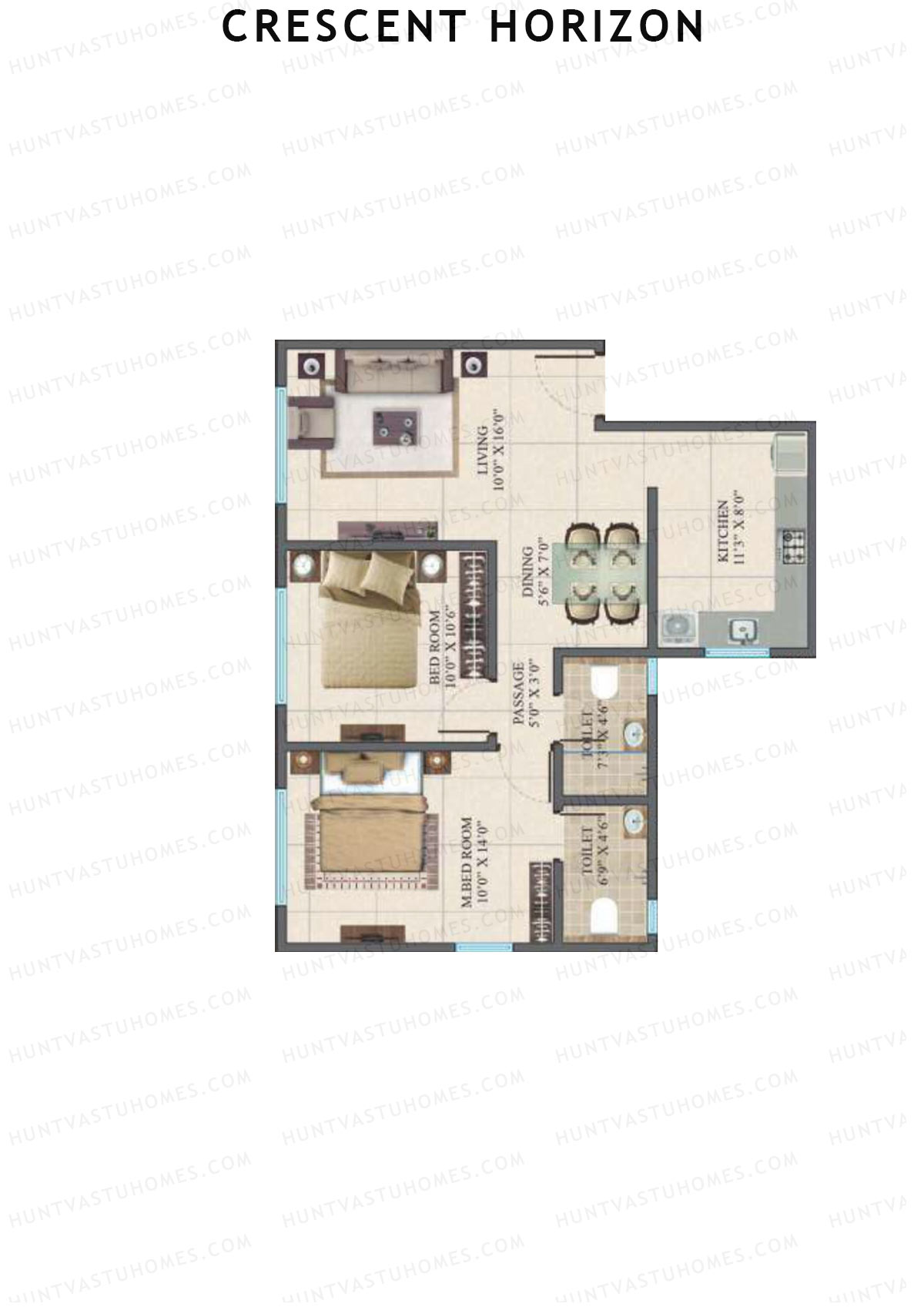 Crescent Horizon Wing B Unit 2 Floor Plan