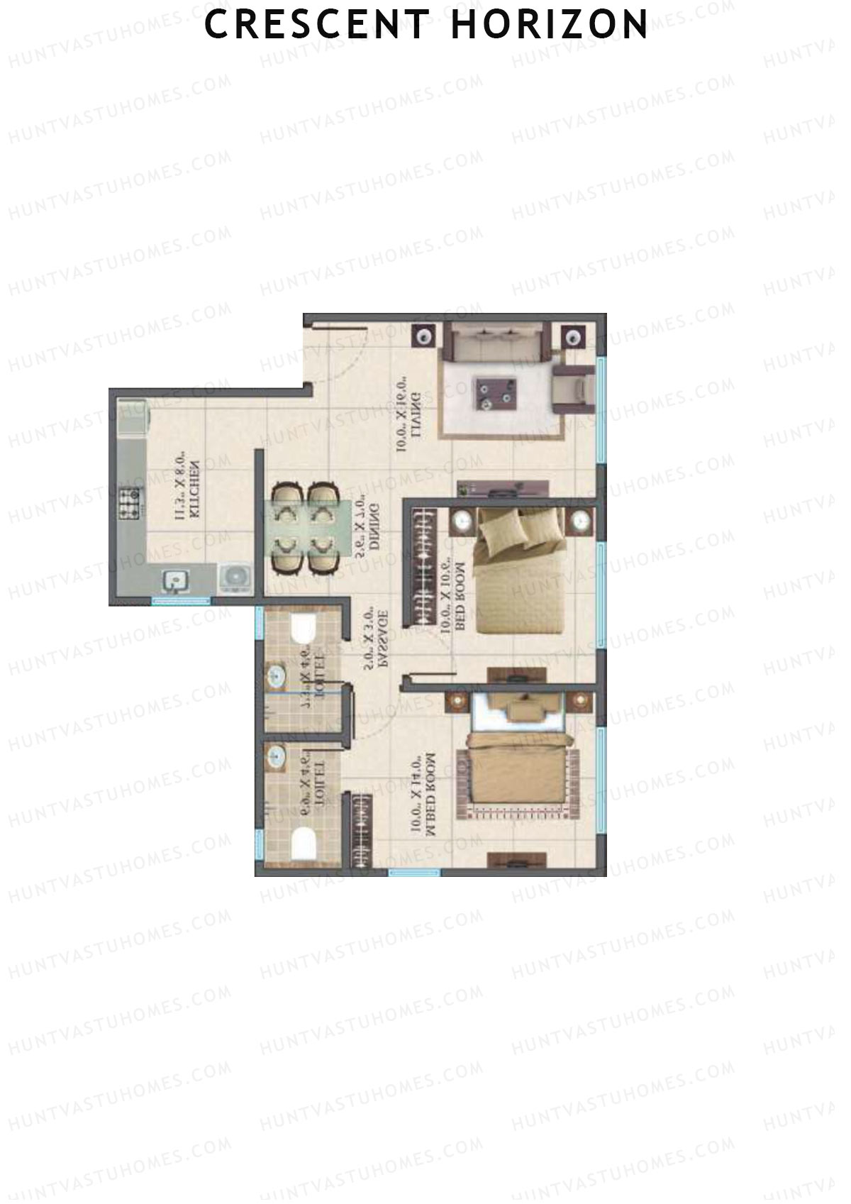 Crescent Horizon Wing B Unit 3 Floor Plan